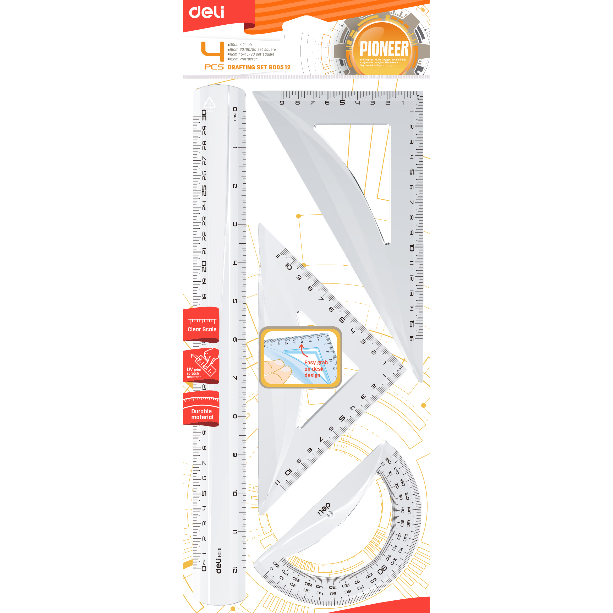 Estuche Geométrico Grande, 4 pcs