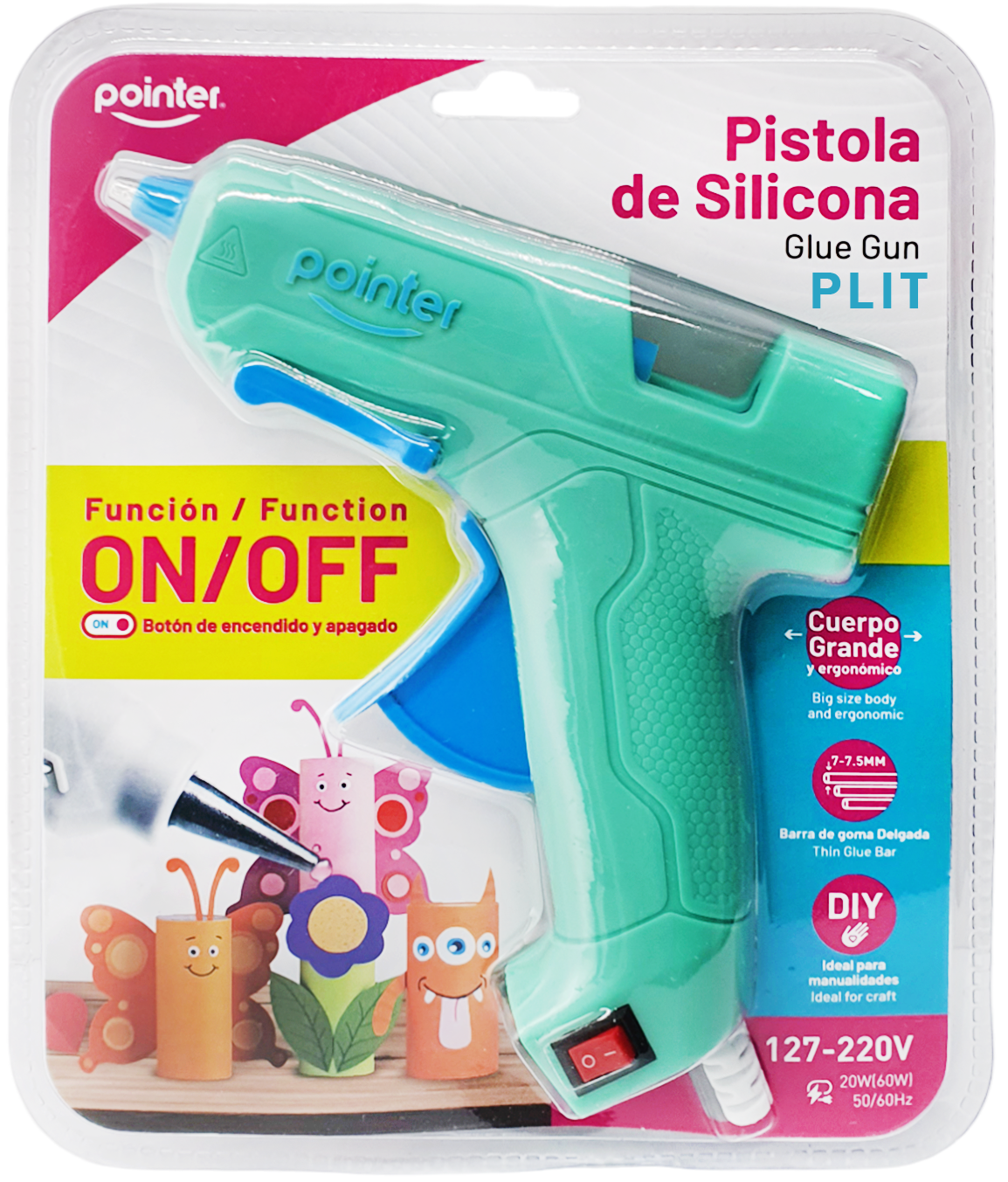 Pistola de Silicona Grande con Botón de Encendido Pointer PS-20-OF, Verde