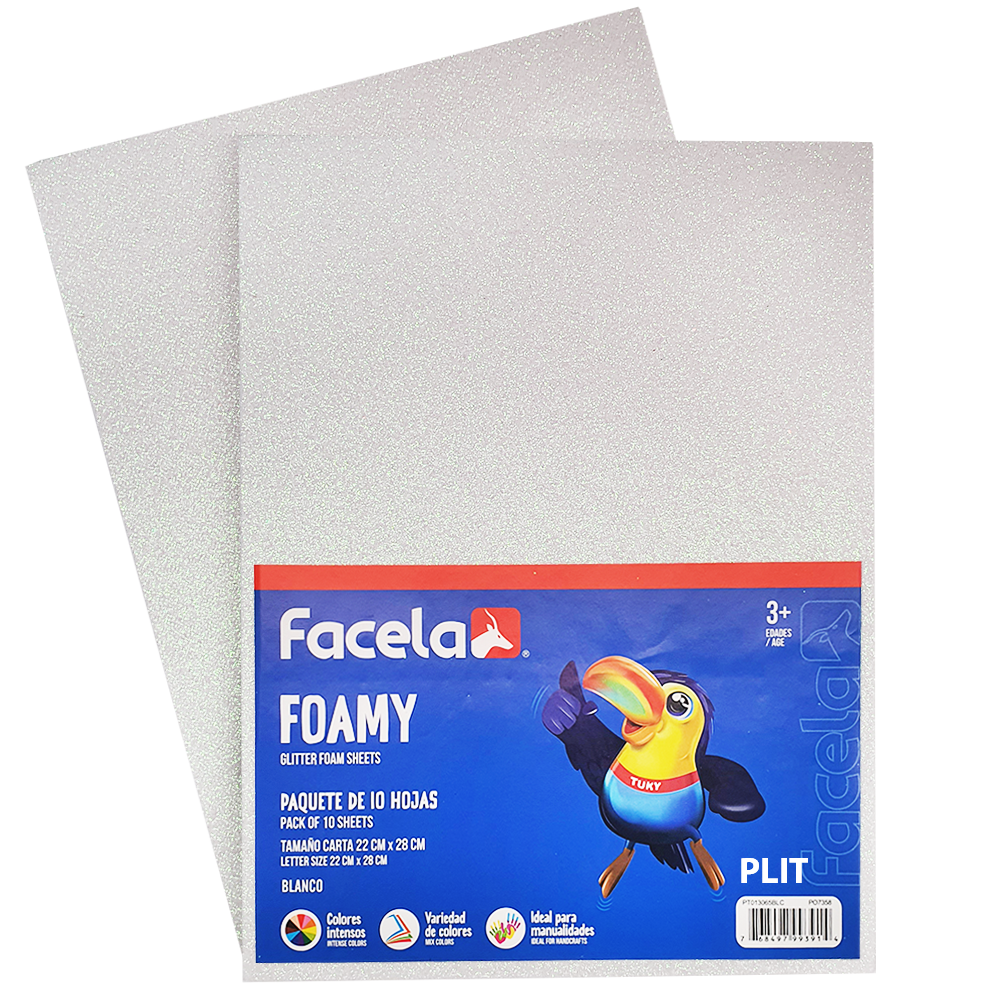 Foamy Escarchado con Brillo 9" x 12", Color Blanco, 10 Hojas