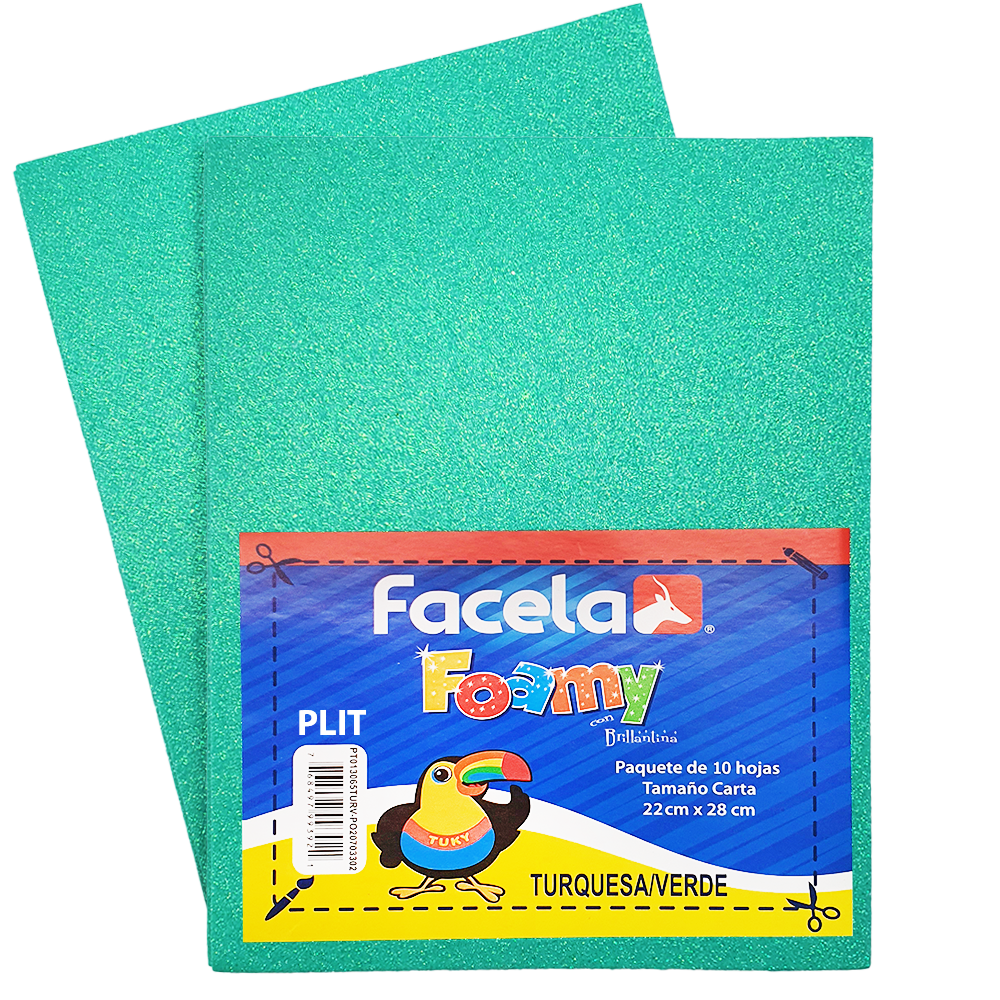 Foamy Escarchado con Brillo 9" x 12", Color Verde Turquesa, 10 Hojas