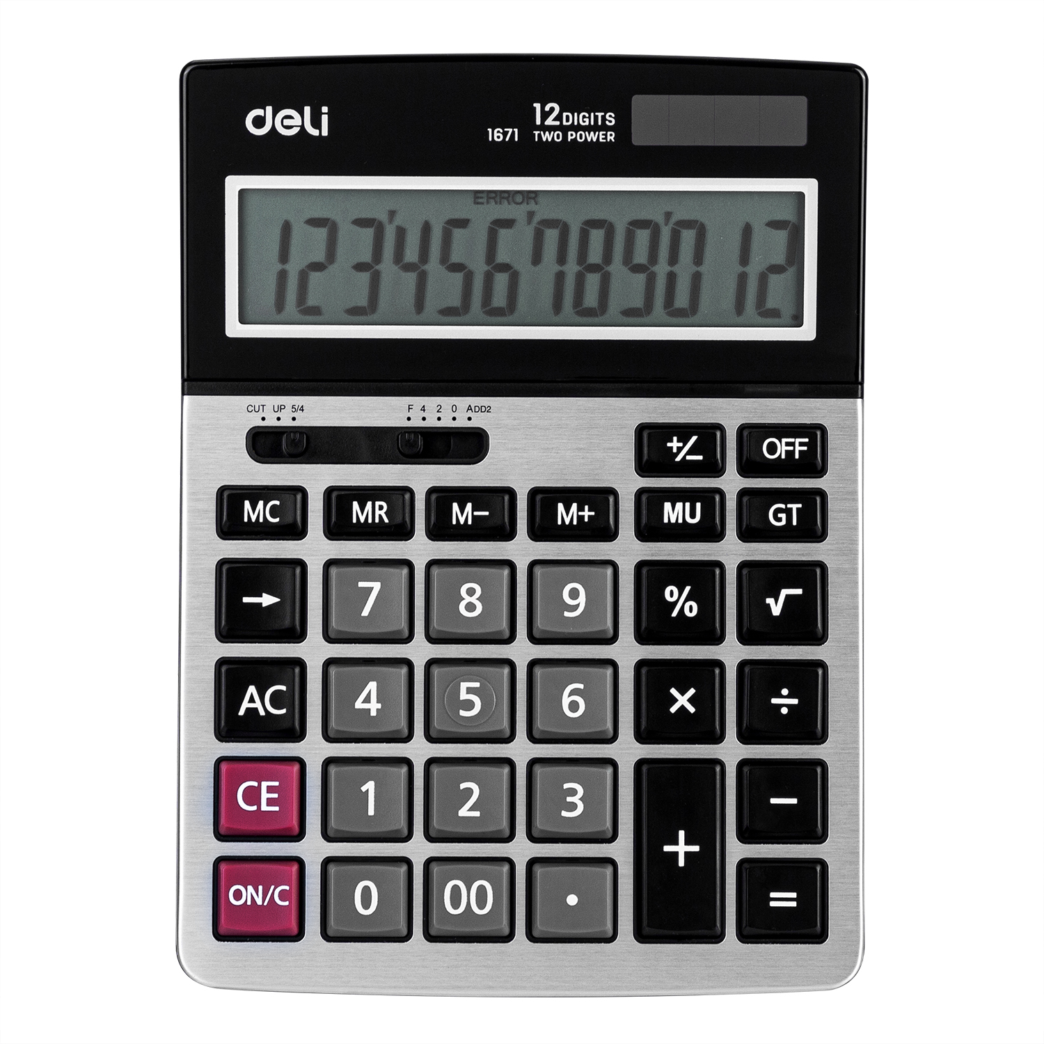 Calculadora Mediana con Panel Metálico, 12 Dígitos - Deli 1671A