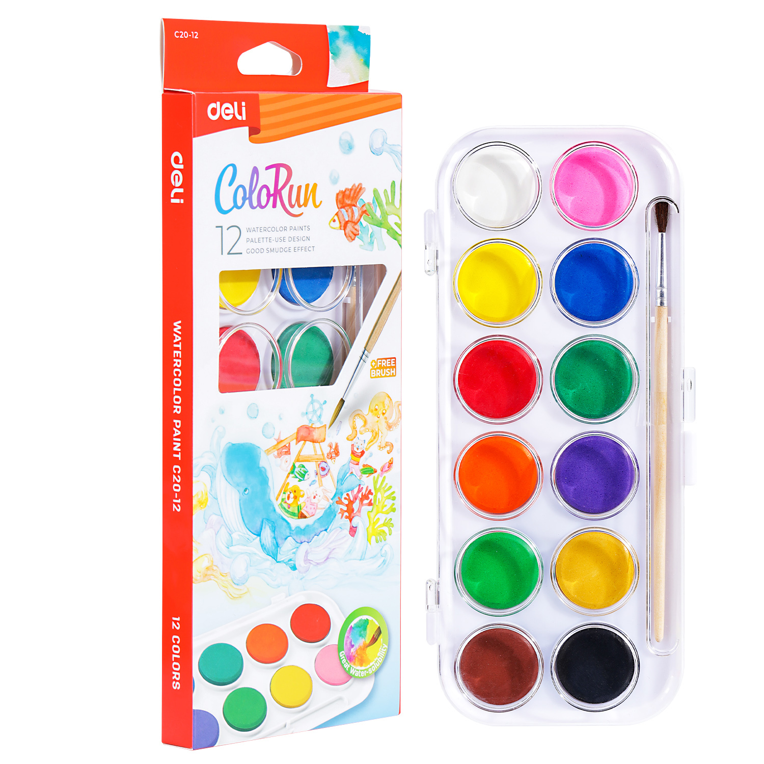 Pintura de Acuarela, 12 Colores - Deli Color Run C20-12