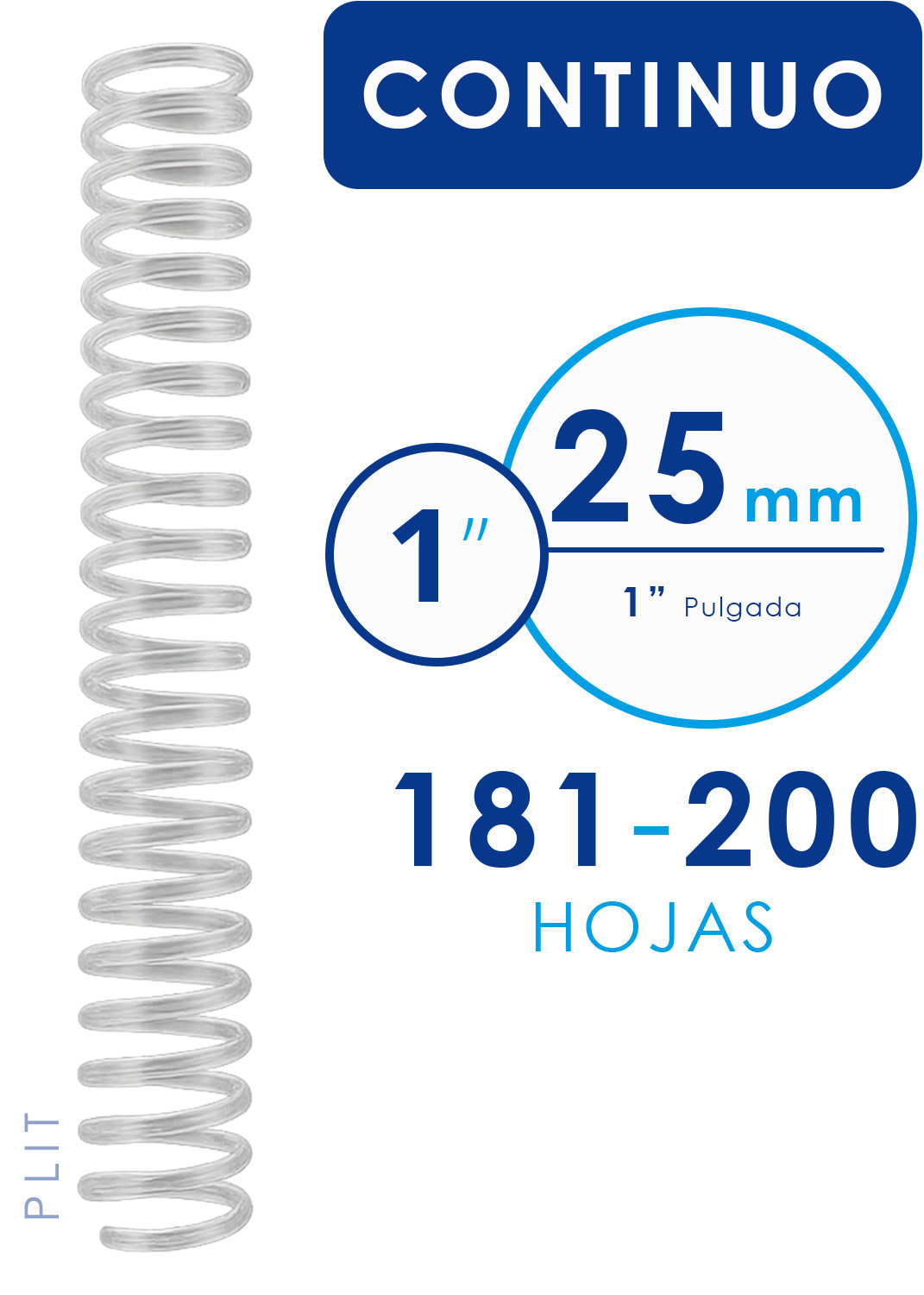 Espiral Continuo Plástico Transparente 25 mm para 200 Hojas, 50 pcs