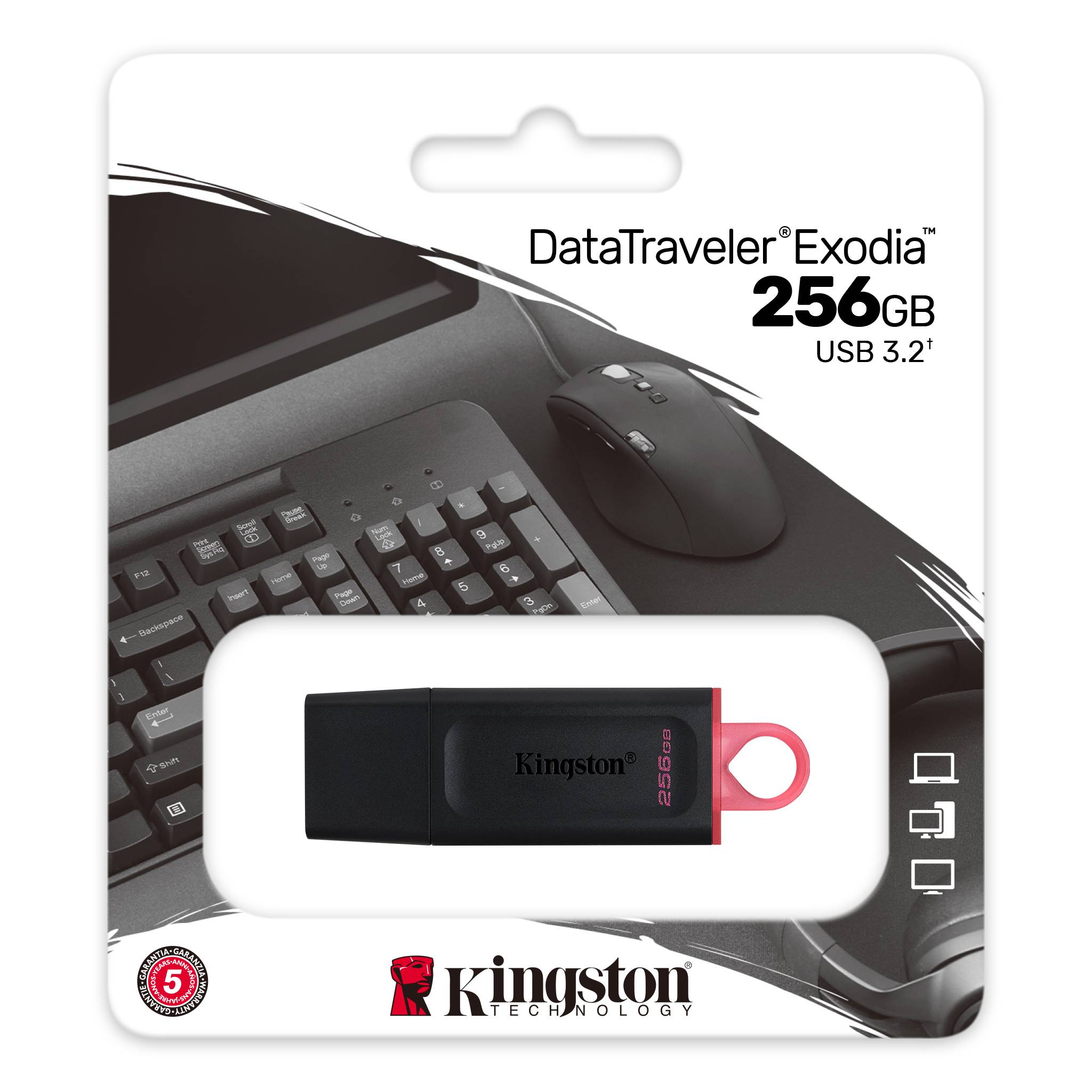 Memoria USB 3.2, 256GB - Kingston DataTraveler Exodia, Rosado