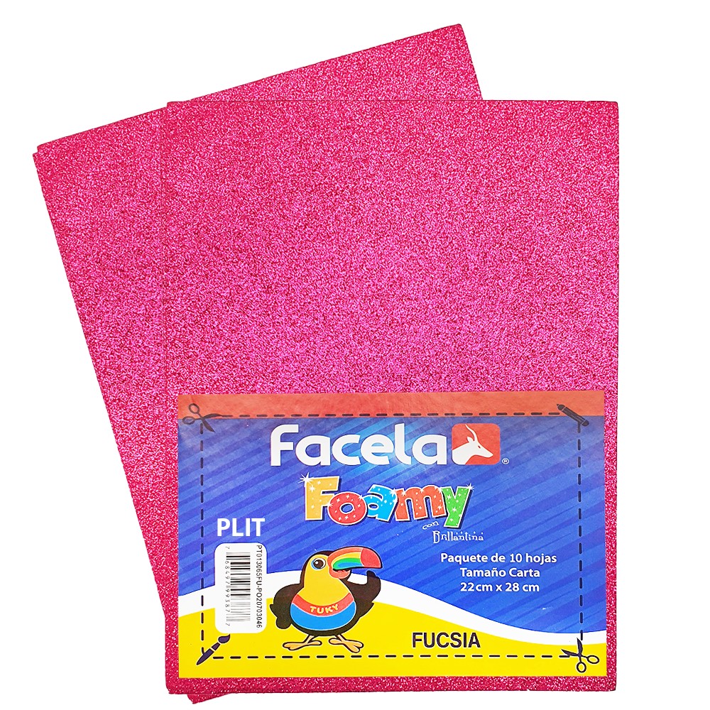 Foamy Escarchado con Brillo 9" x 12", Color Rosado Fucsia, 10 Hojas - Facela PT013065FU