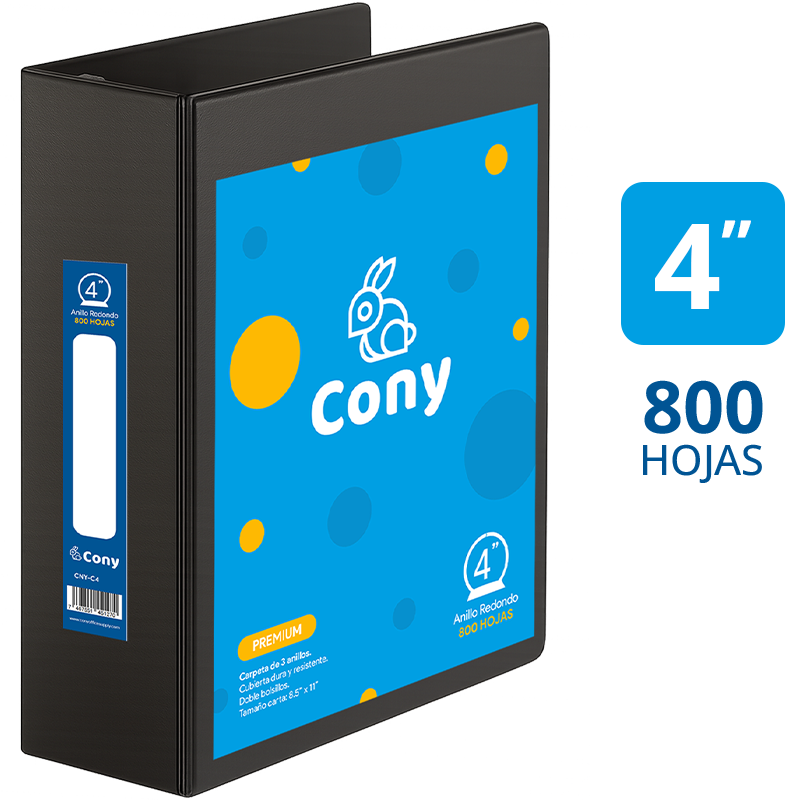 Carpeta Cony de 4" Pulgadas con Cover, Negra