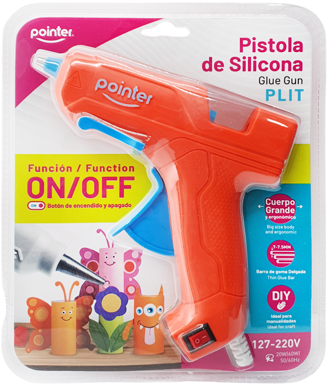 Pistola de Silicona Grande con Botón de Encendido Pointer PS-20-OF, Naranja