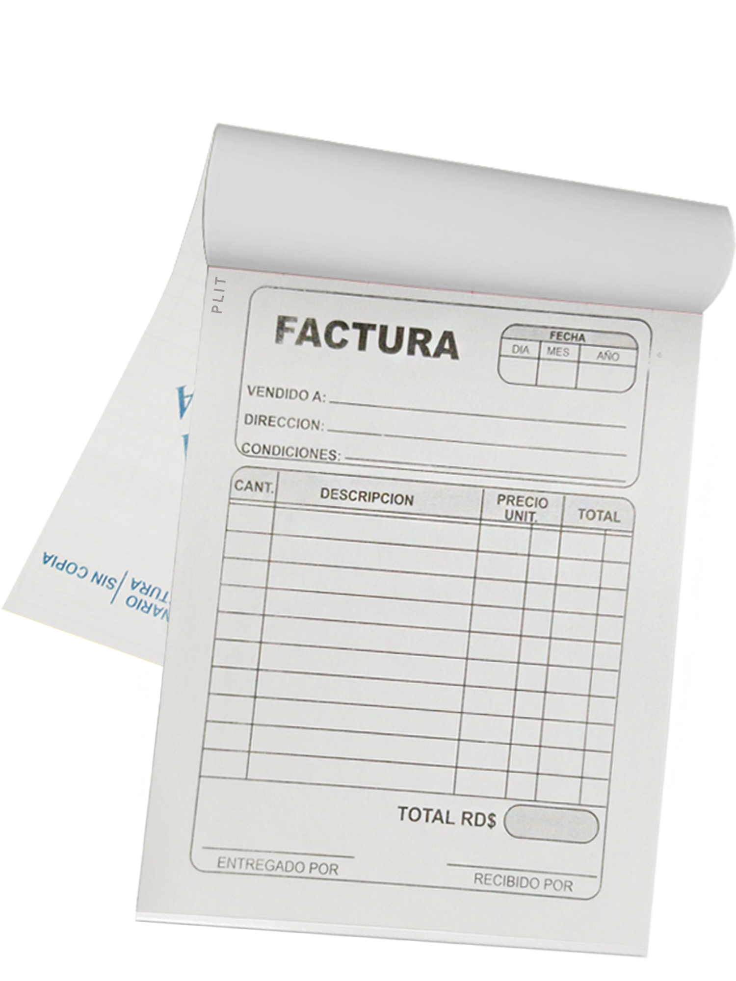 Talonario de Factura Pequeño 4.25” x 5.5”, SIN COPIA