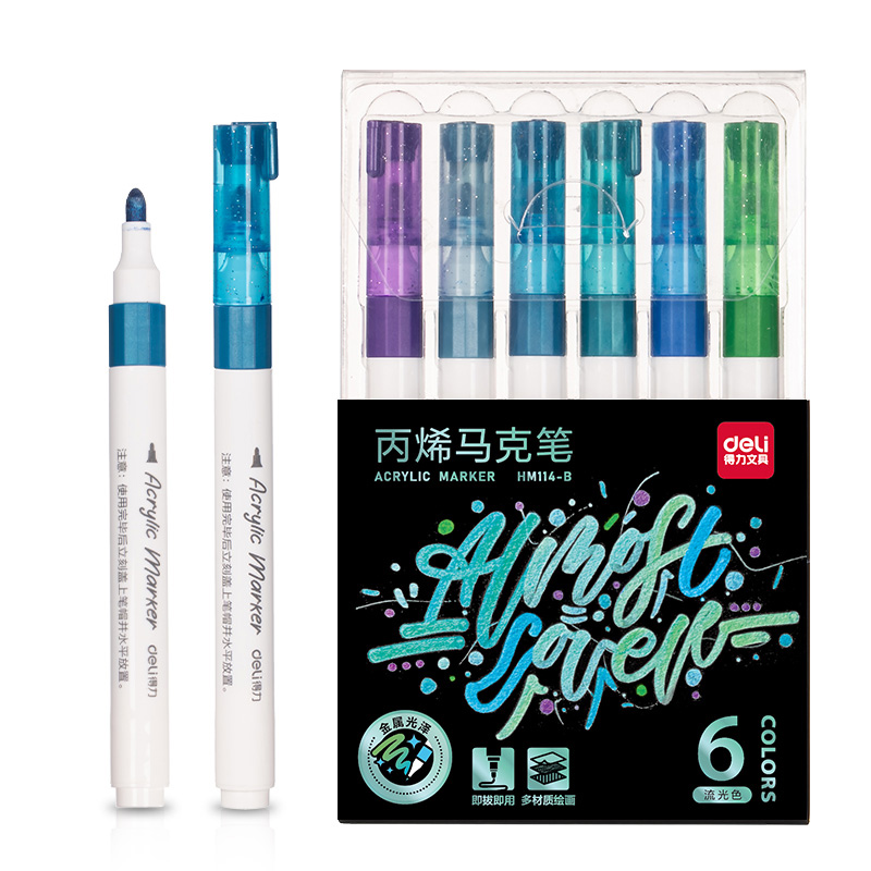 Marcador Acrílico Metálico Invierno, 6 Colores Invierno Azul Verdoso