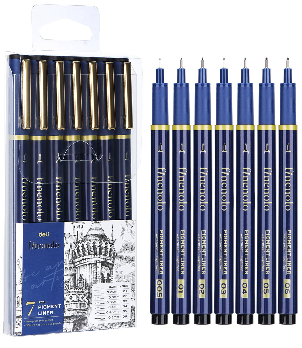 Set de Felpas de Puntas Finas Surtidas 0.2–0.5 mm, 7 Unidades - Deli FINENOLO EQ909