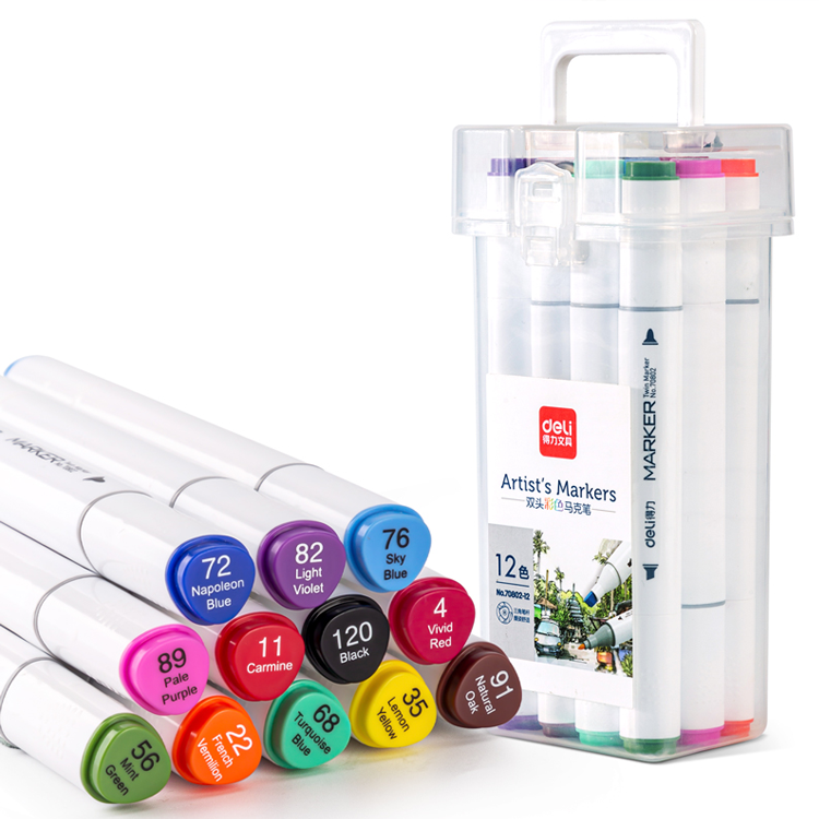 Marcadores Doble Punta para Dibujo, 12 Colores - Deli Artist's Markers