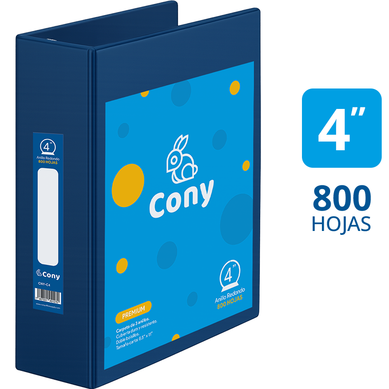Carpeta Cony de 4" Pulgadas con Cover, Azul Marino