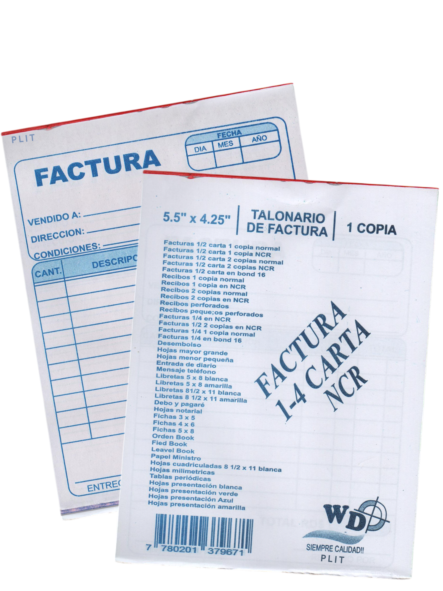Talonario de Factura Pequeño 4.25” x 5.5”, CON 1 COPIA NCR