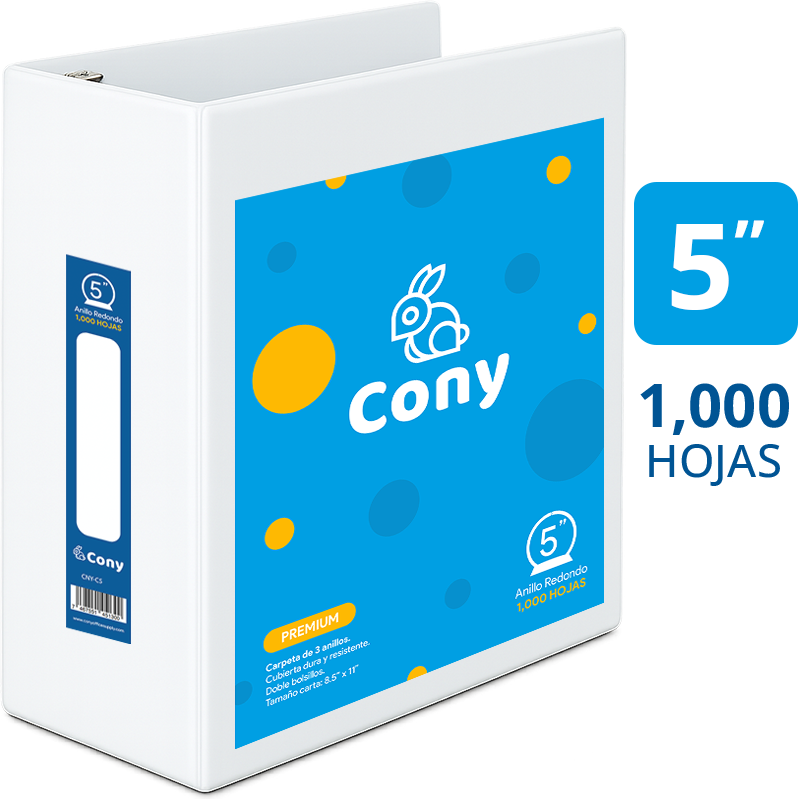 Carpeta Cony de 5" Pulgadas con Cover, Blanco