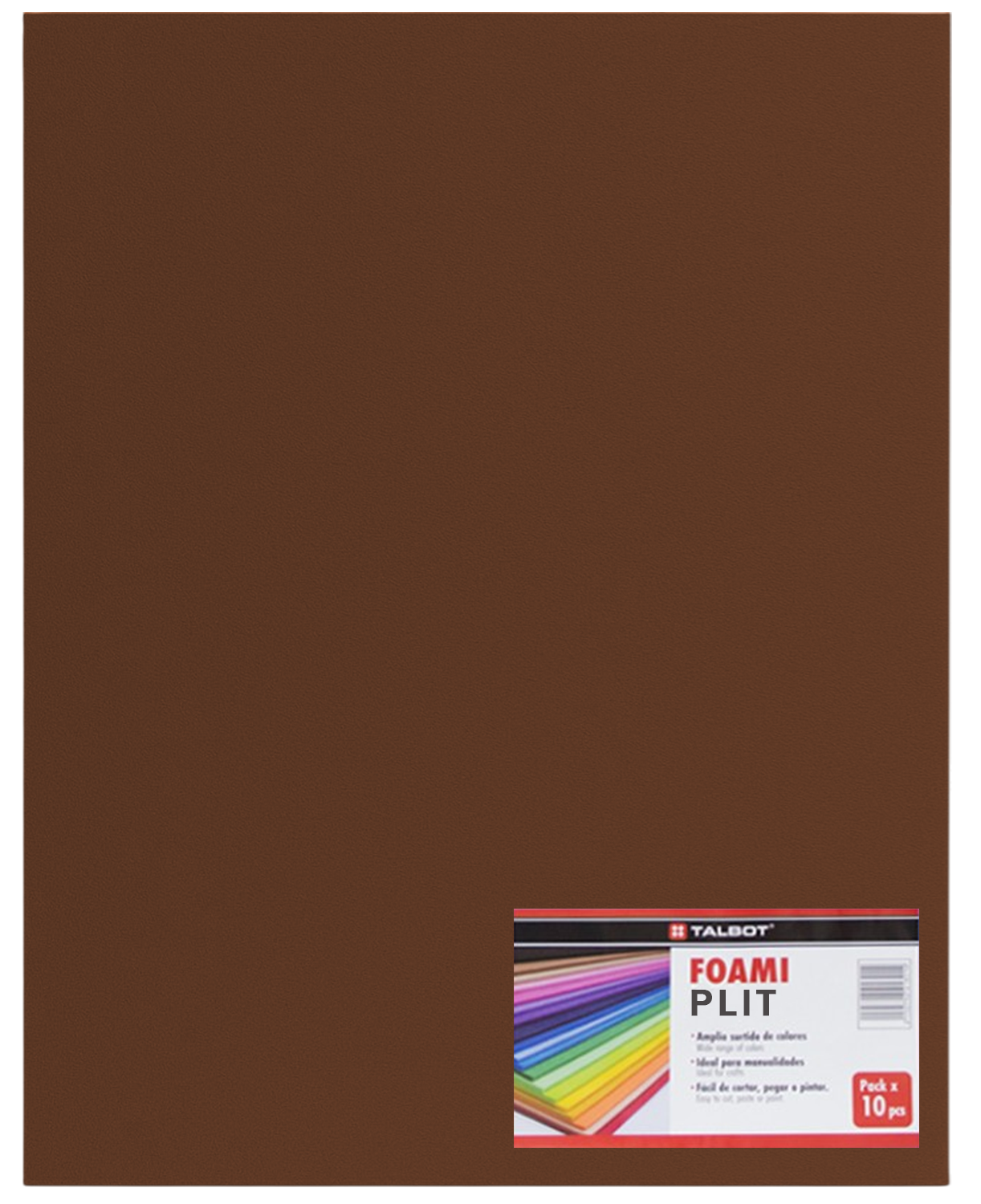 Cartulina Foami Liso 20" x 28" Marrón, 10 pcs