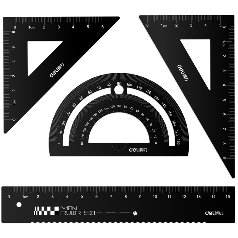 Juego de Reglas Geométricas Metálicas Negras, 4 pcs - Deli VC115 