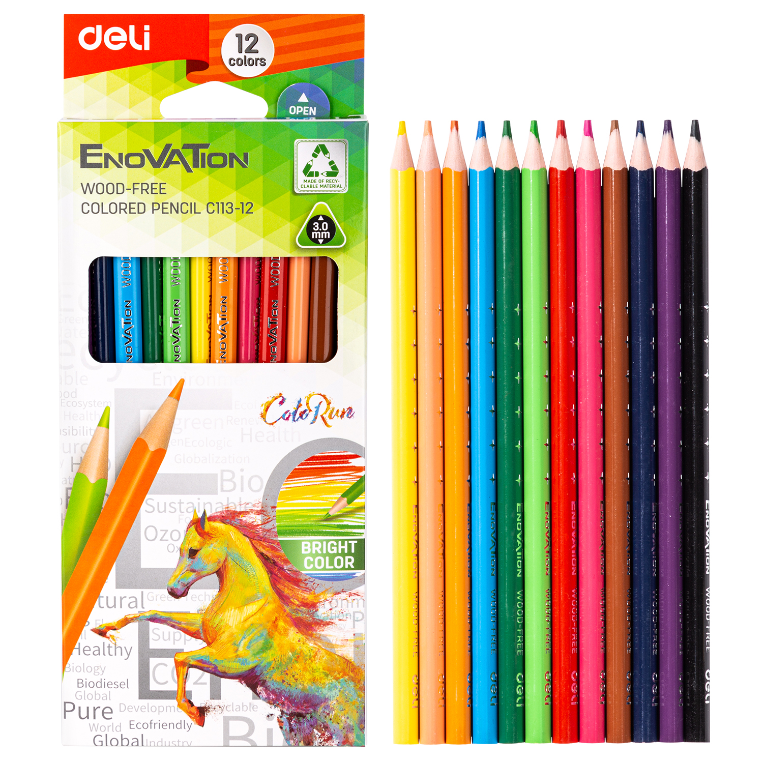 Lápices de Colores Triangular Deli Enovation, 12 pcs