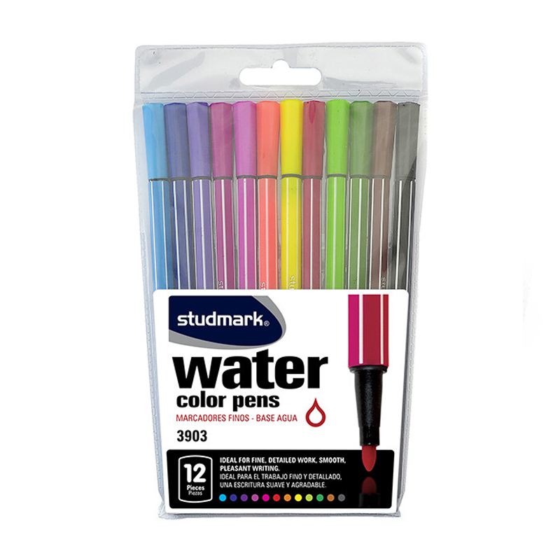 Marcadores Punta Fina a Base de Agua, 12 Colores - Studmark ST-03903