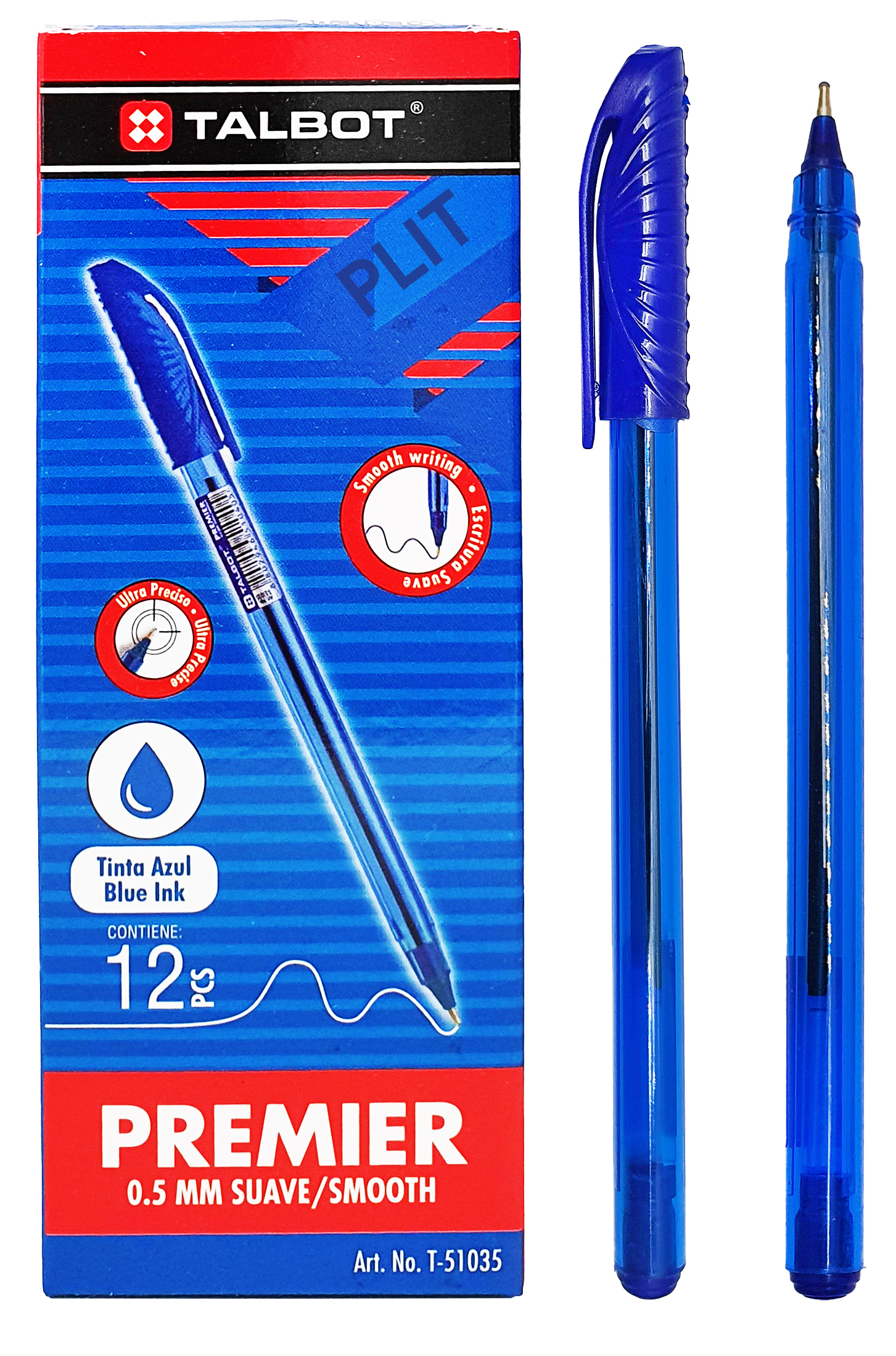 Bolígrafo (Lapicero) 0.5 mm Azul Talbot Premier T-51035, 12 Lapiceros