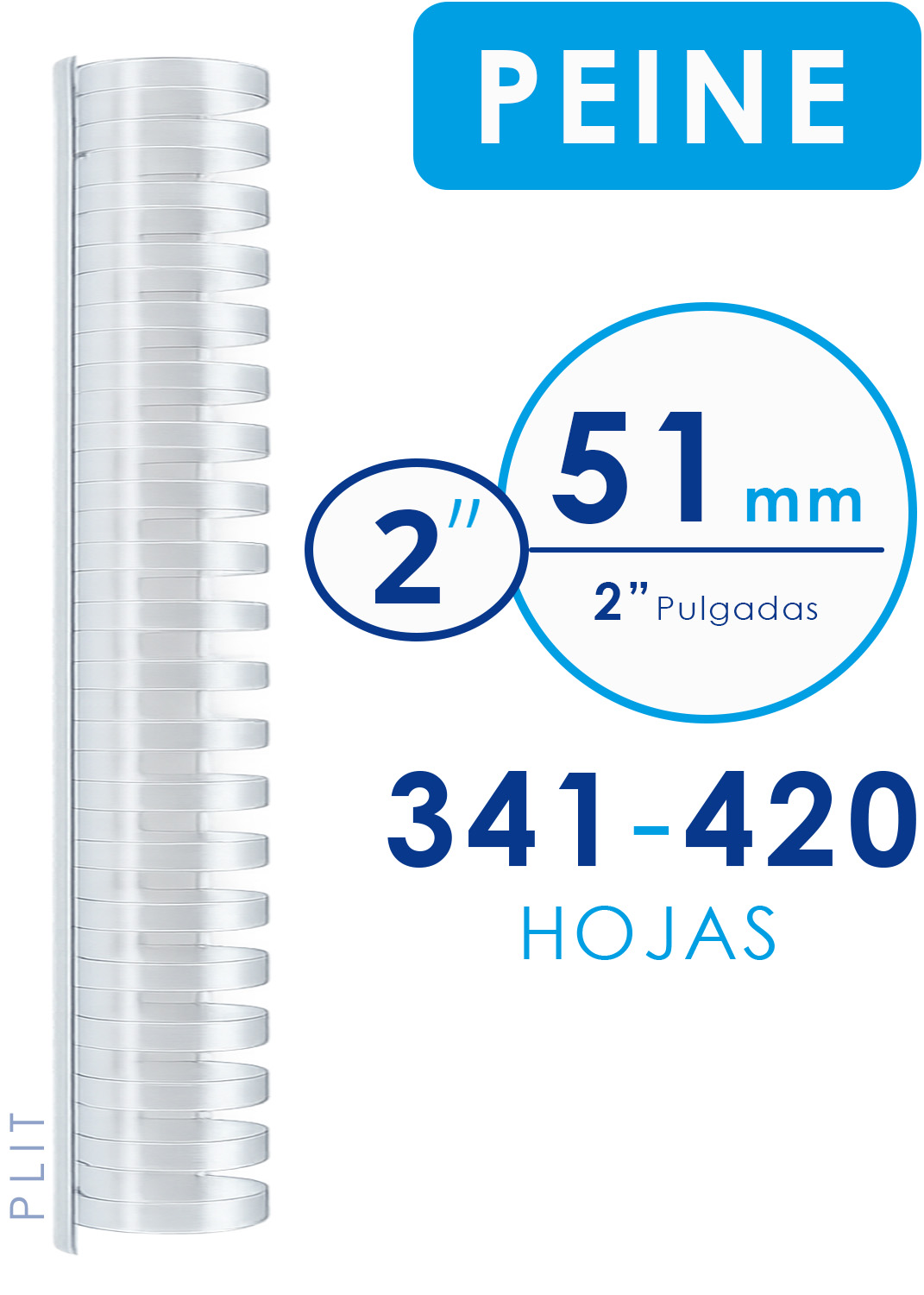 Espiral Plástico Tipo Peine Transparente 51 mm (2") para 420 Hojas, 30 pcs