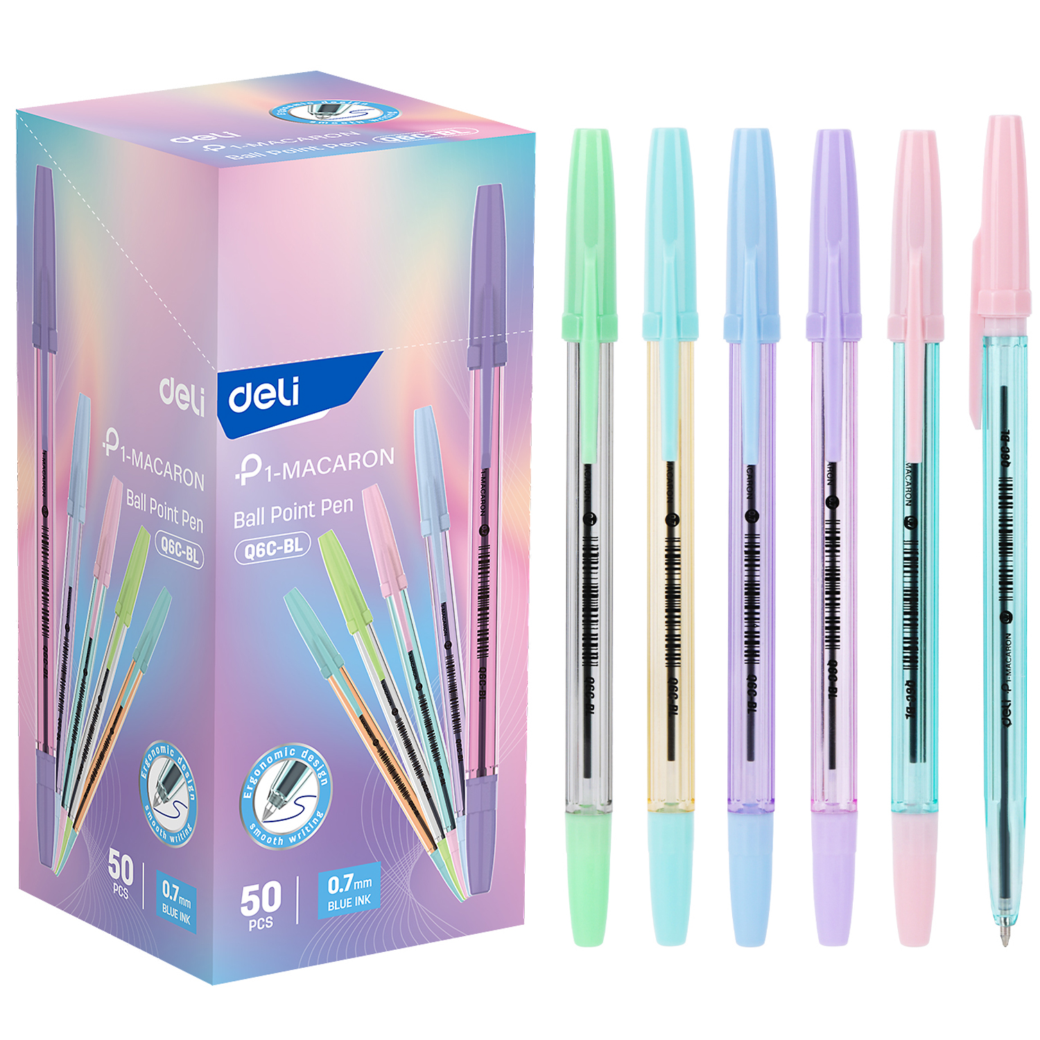 Bolígrafo Deli Classic Macaron Ball Point Pen 0.7 mm Azul, 50 Unidades
