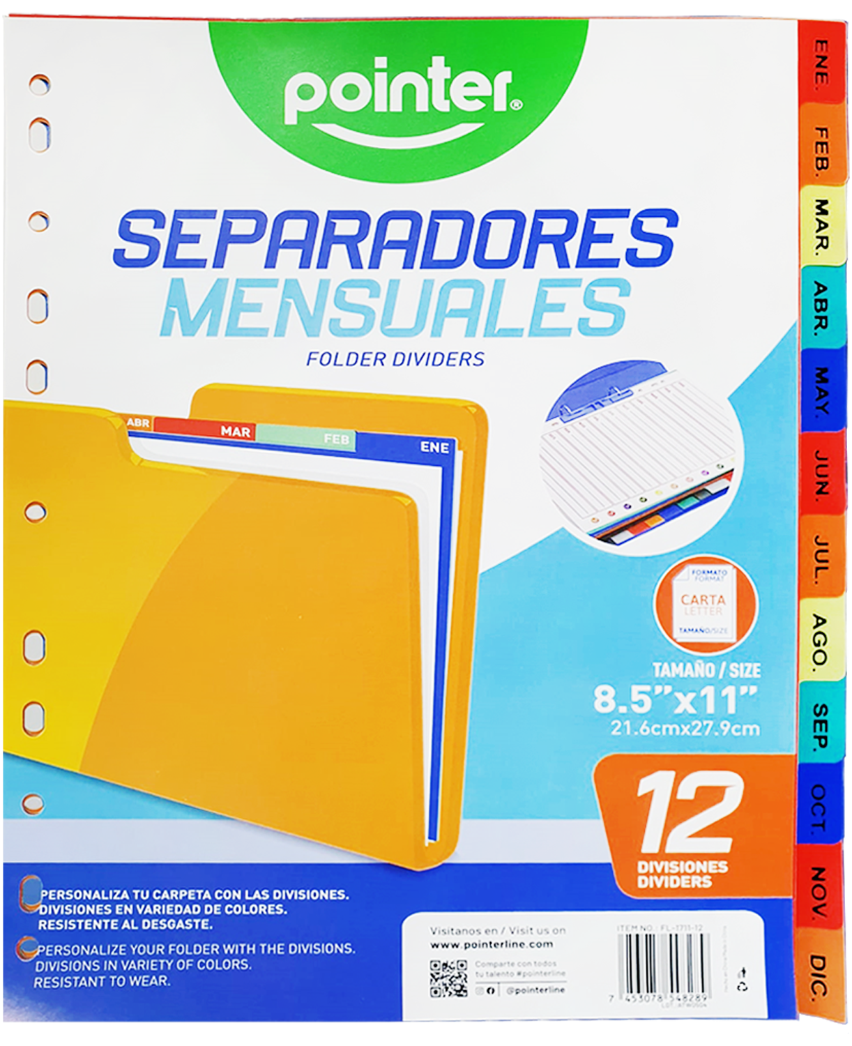 Separador para Carpeta de 12 Meses, Plástico 