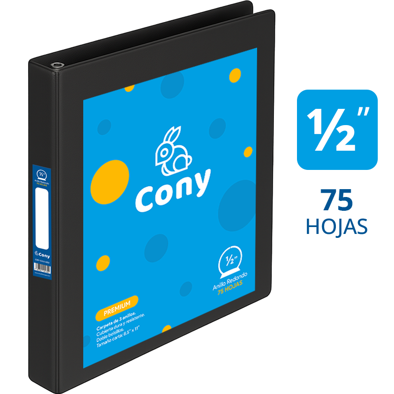 Carpeta Cony de 1/2" Pulgadas con Cover, Negra