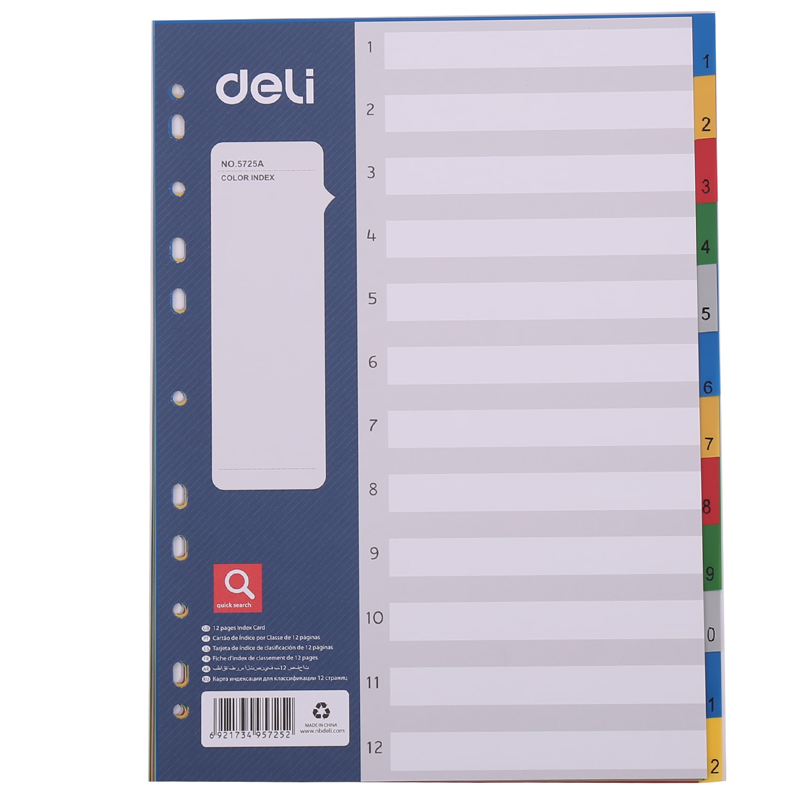 Divisor/Guía para Carpetas A4, 12 Divisiones - Deli 5725A