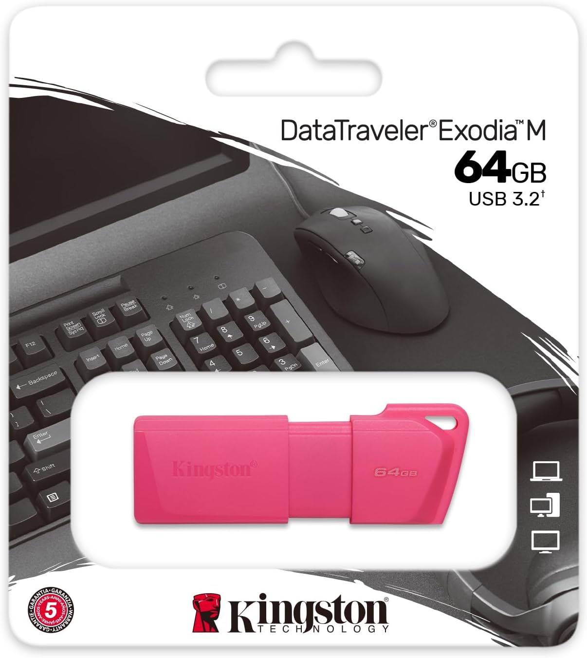 Memoria USB 3.2 de 64GB - Kingston DataTraveler Exodia M, Rosada