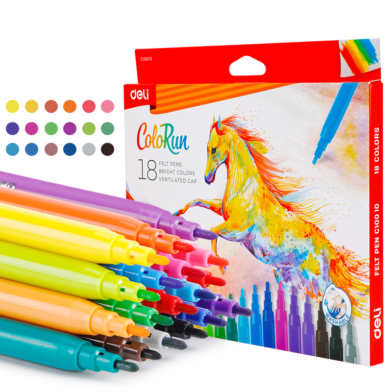 Marcadores Lavables Punta Fina, 18 Colores