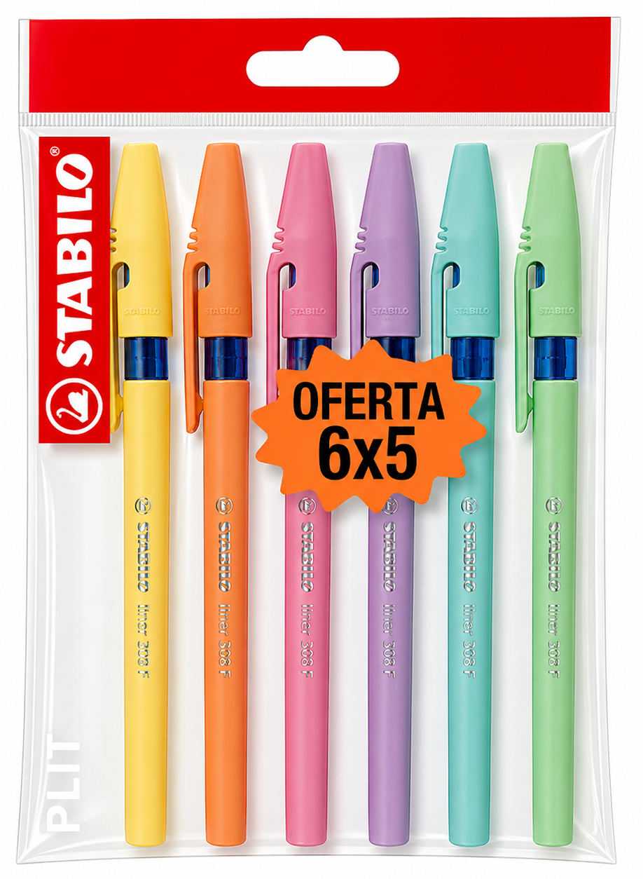 Set de Bolígrafos STABILO Liner F Pastel (Compra 5 + 1 Gratis)