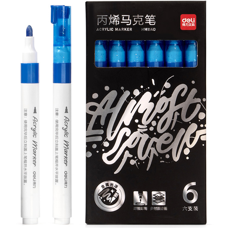 Marcador Acrílico Metálico Azul Zafiro, 6 pcs