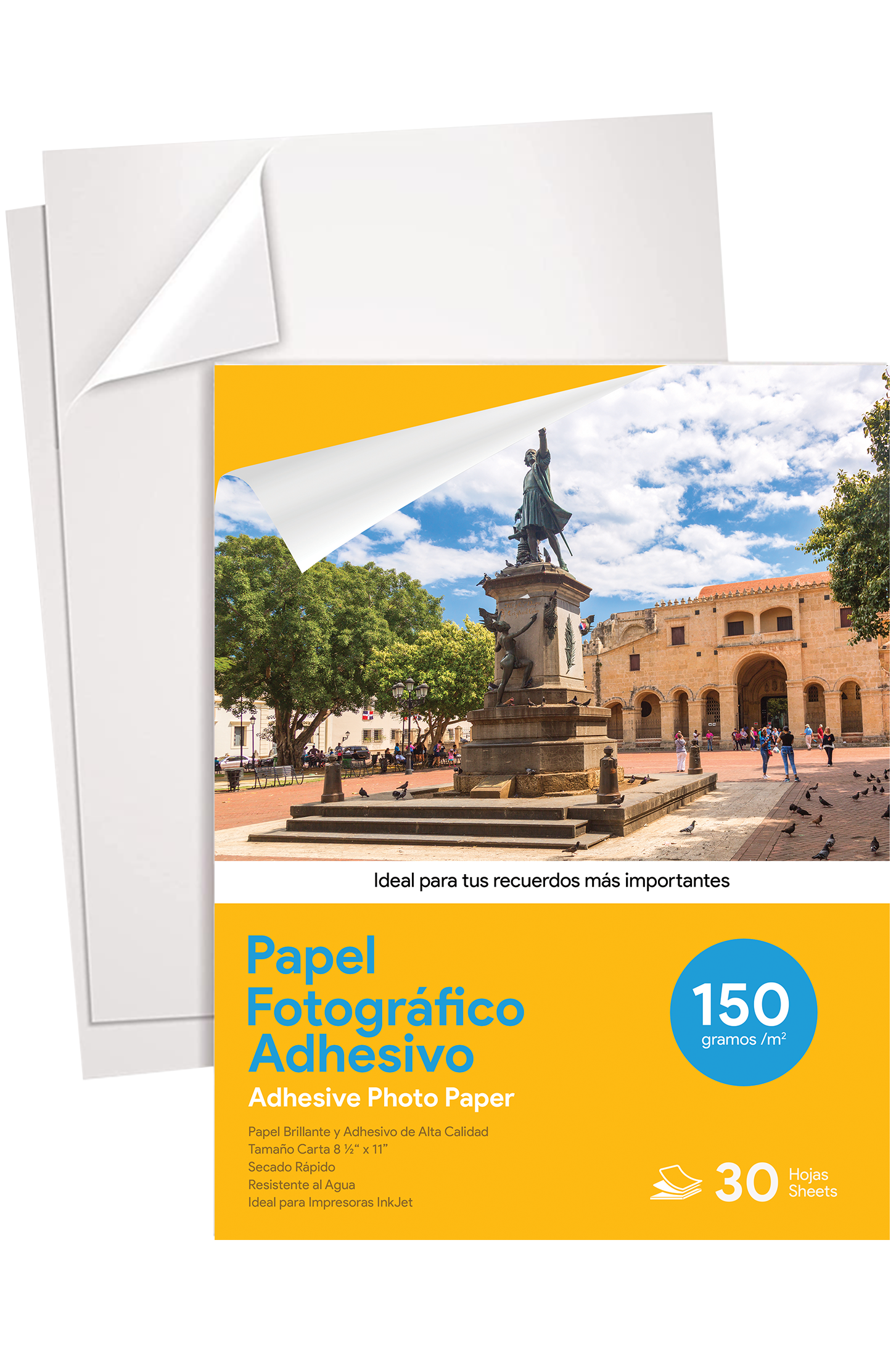 Papel Fotográfico Adhesivo 8 ½" x 11", Brillante, 150 gr,  30 Hojas