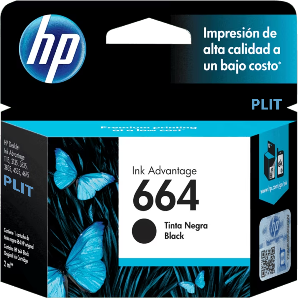 ORIGINAL: Cartucho de Tinta HP 664 (F6V29AL) 2 ml, Negra