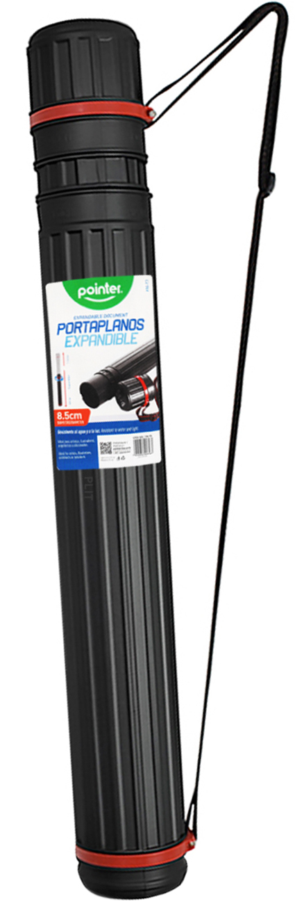Tubo Portaplanos Plástico Expandible 8.5 cm, Negro