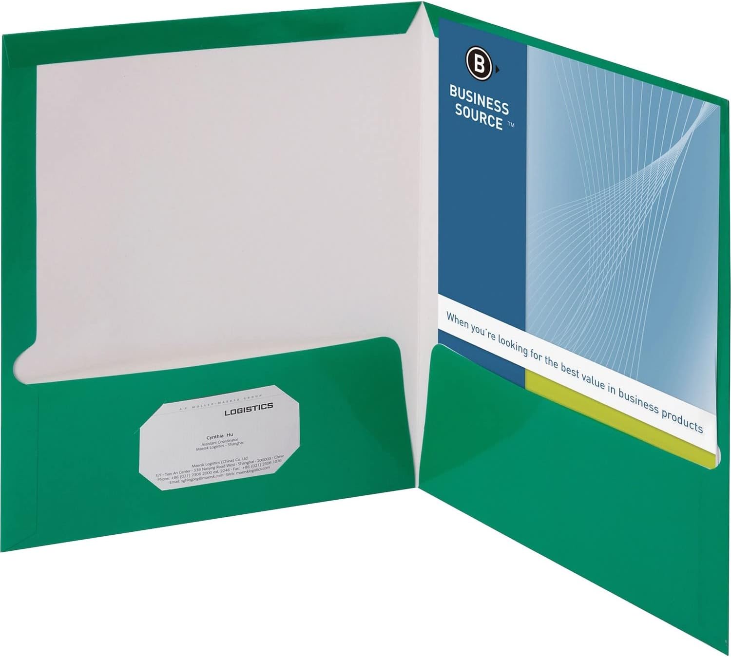 Folders Satinado con Bolsillos, Verde - Business Source BSN-44427