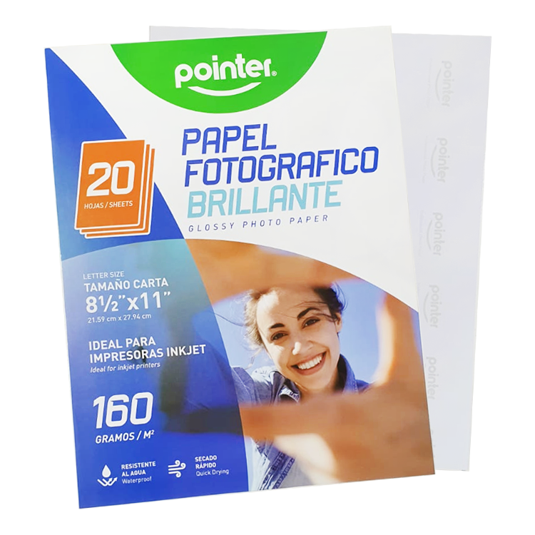 Papel Fotográfico Brillante, 160g, 8.5″X11″ – Pointer Glossy Photo Paper