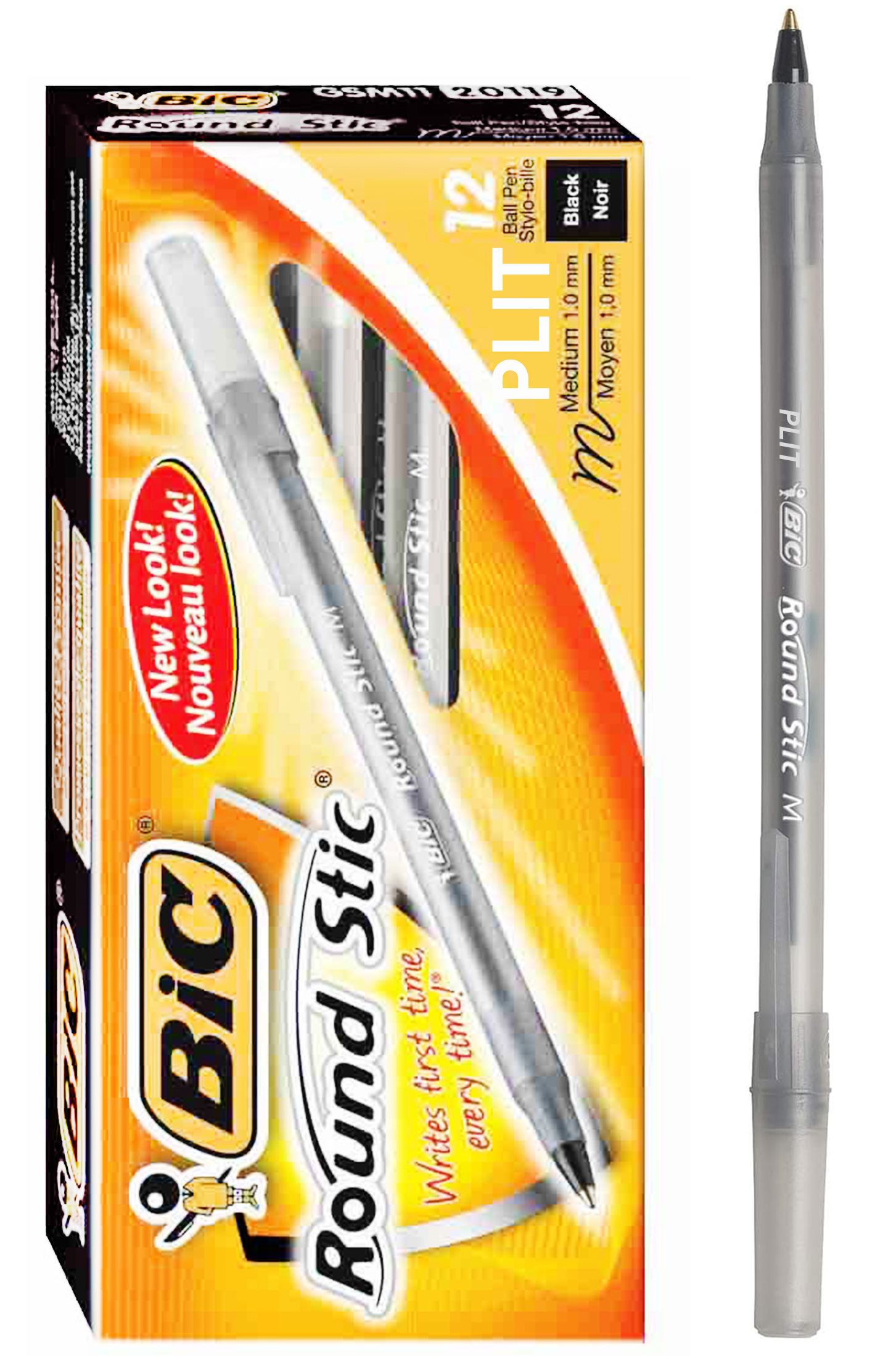 Bolígrafo Lapiceros BIC Round Stic Negro 1.0 mm Mediano, 12 Lapiceros