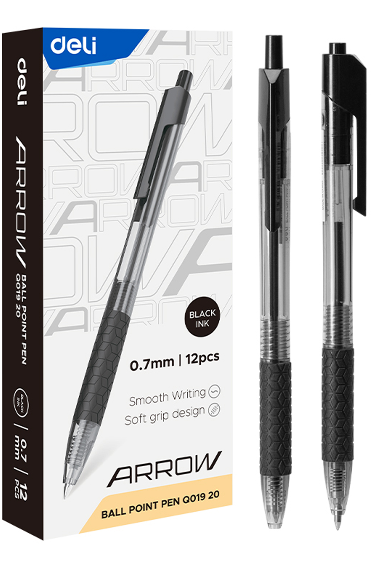 Bolígrafo Retráctil 0.7 mm, Negro - Deli Arrow Q01920