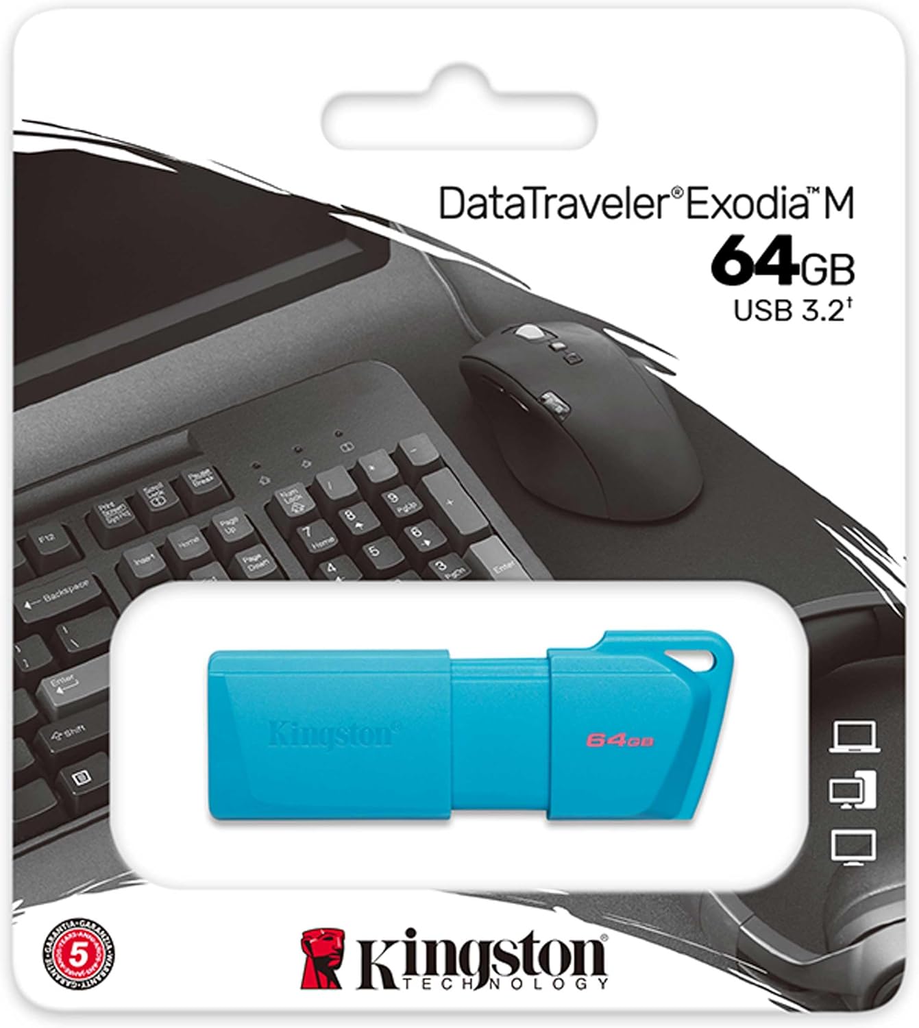 Memoria USB 3.2 de 64GB - Kingston DataTraveler Exodia M, Azul Turquesa