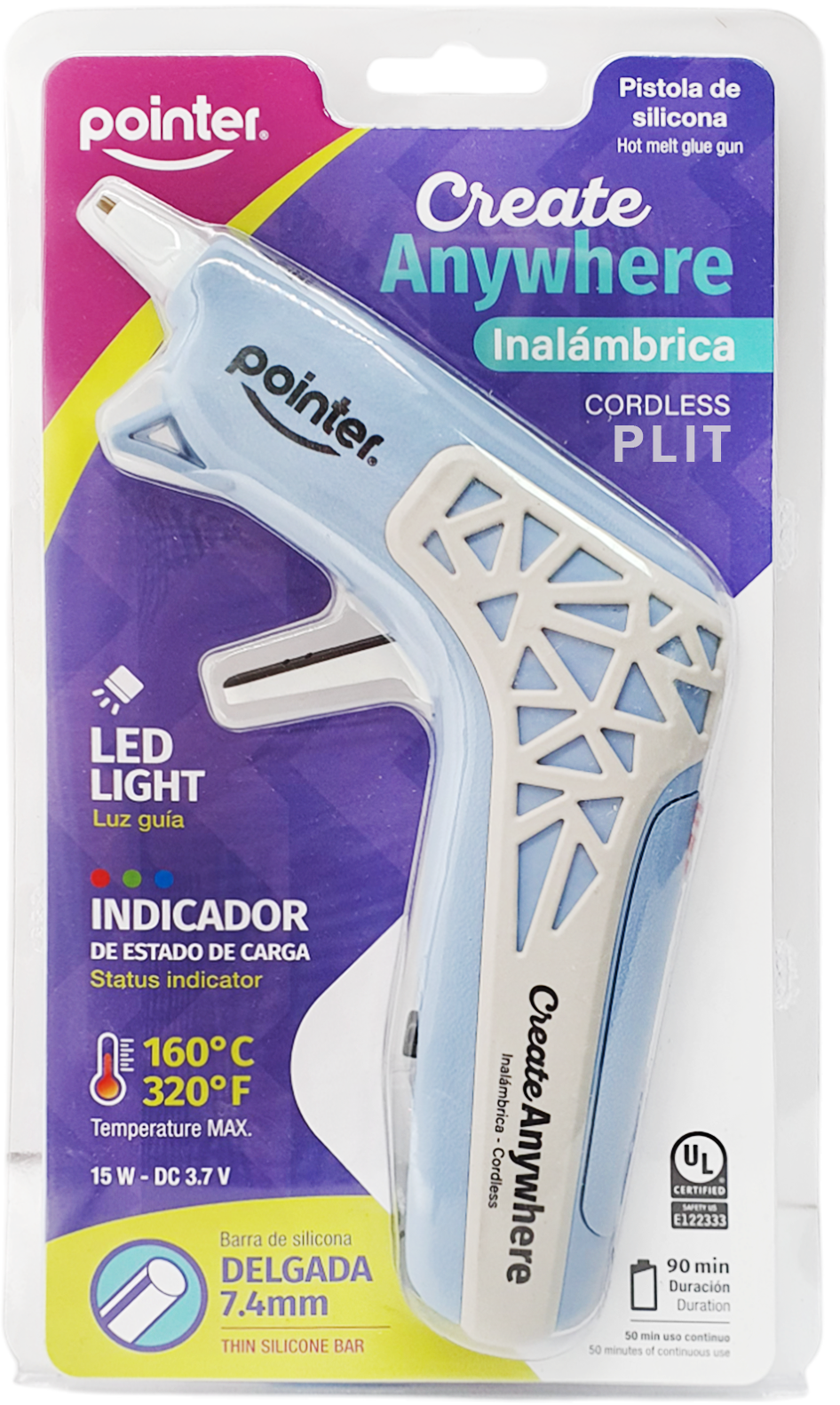 Pistola de Silicona Inalámbrica Grande Pointer PS-15-INR, Azul Pastel
