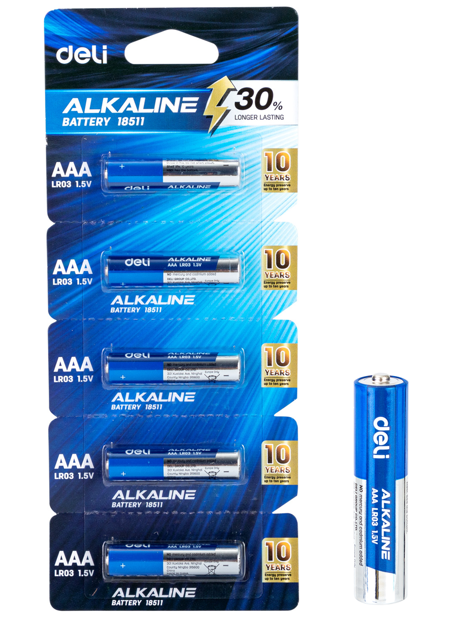 Pila Batería Alcalina AAA 1.5V, 5 pcs - Deli 18511