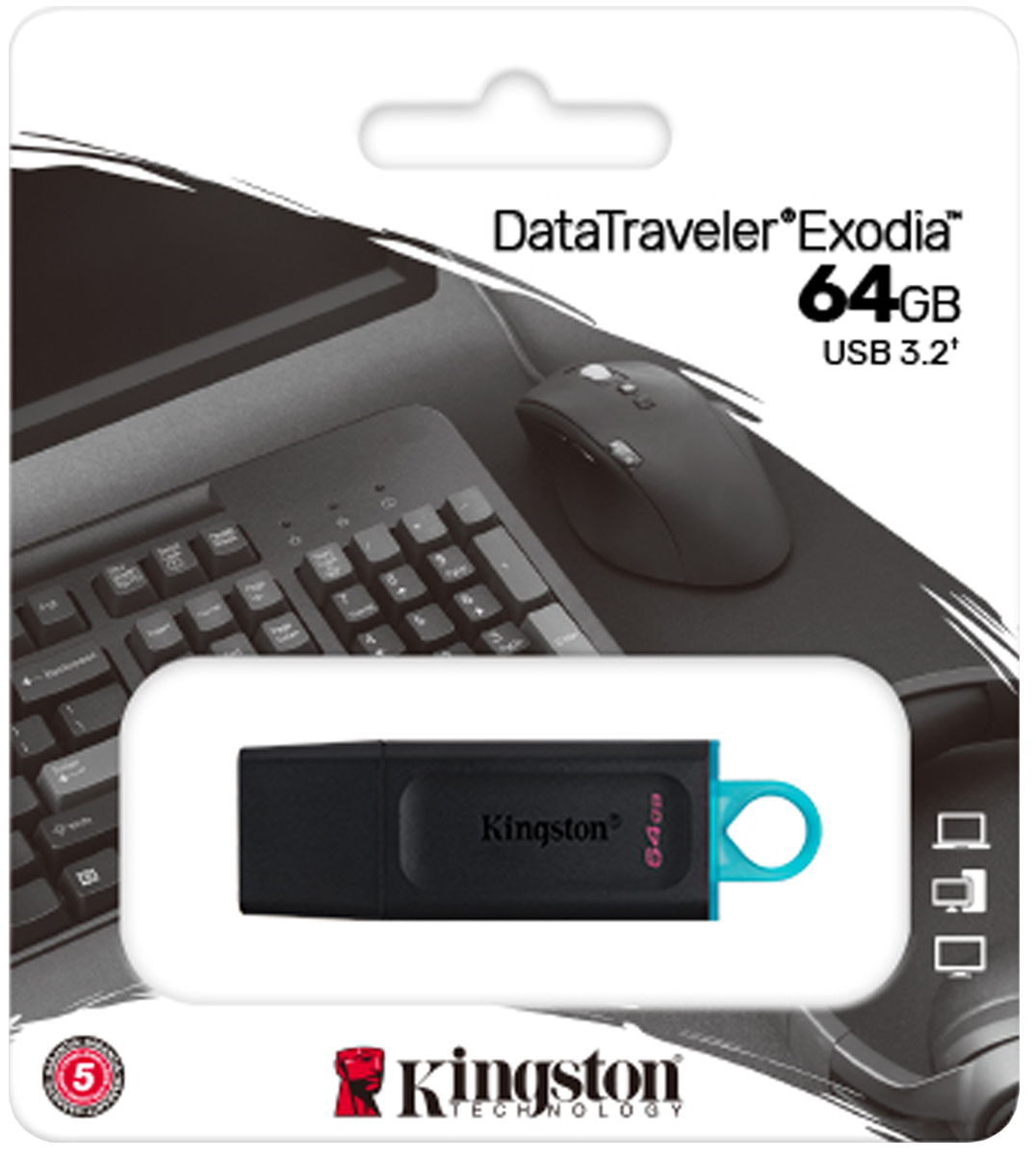 Memoria USB 3.2, 64 GB - Kingston DataTraveler Exodia - Negra