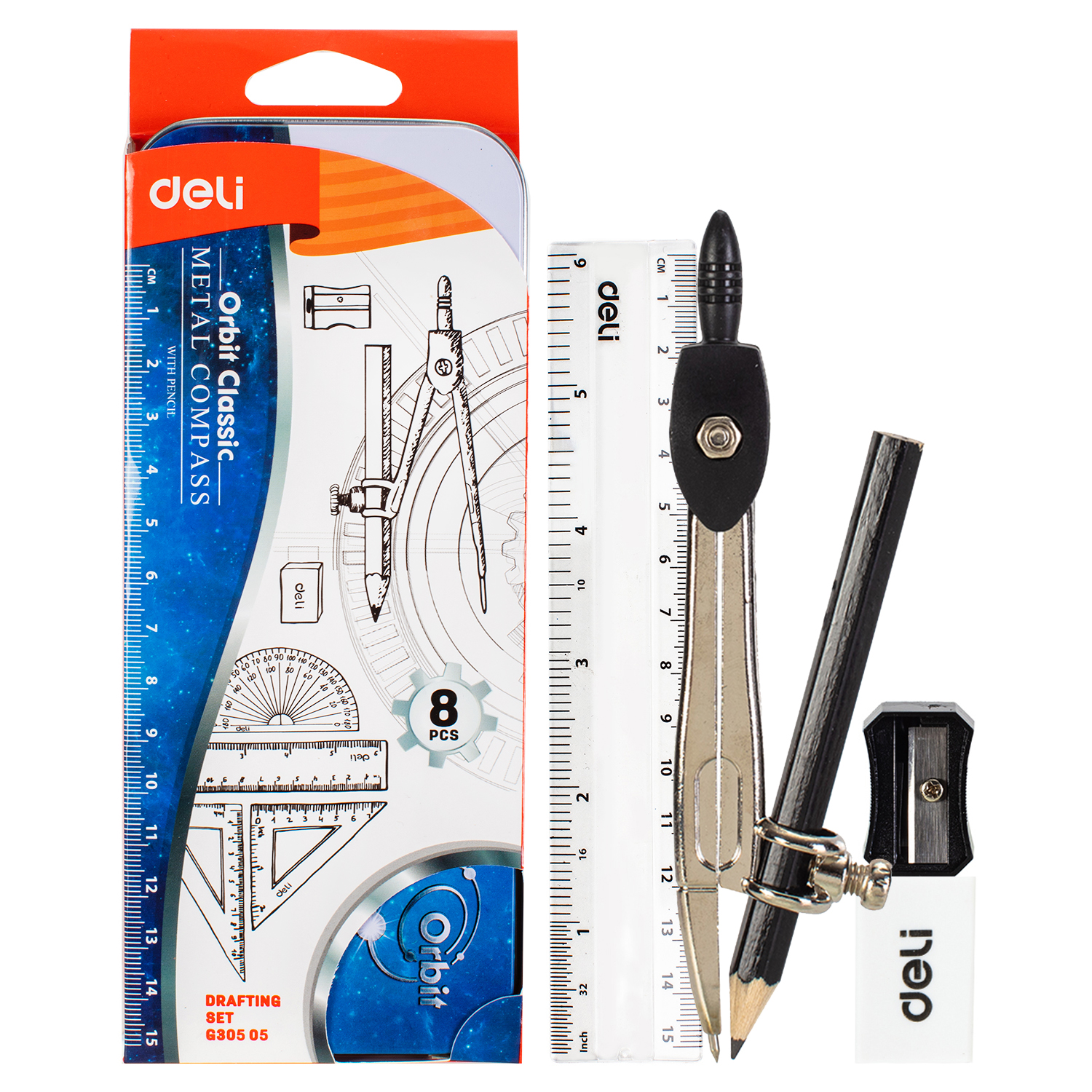 Estuche Geométrico Escolar, 8 pcs - Deli Orbit Classic G30505