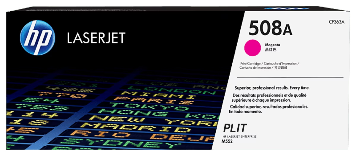 Original: Tóner HP 508A (CF363A) Magenta para Impresoras LaserJet Enterprise M552, M553, M577