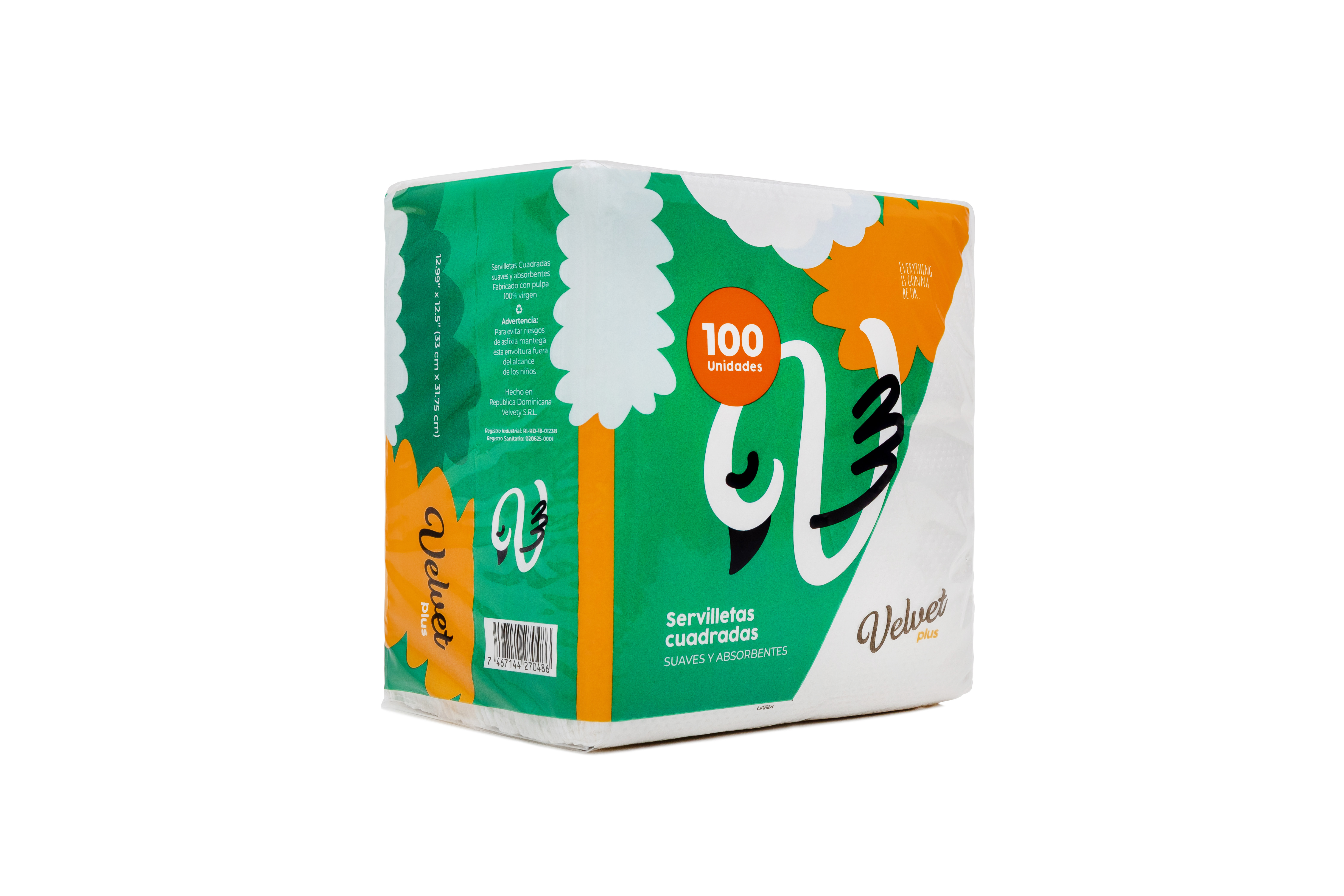 Servilletas Dinner Cuadradas Velvet Plus, 100 pcs