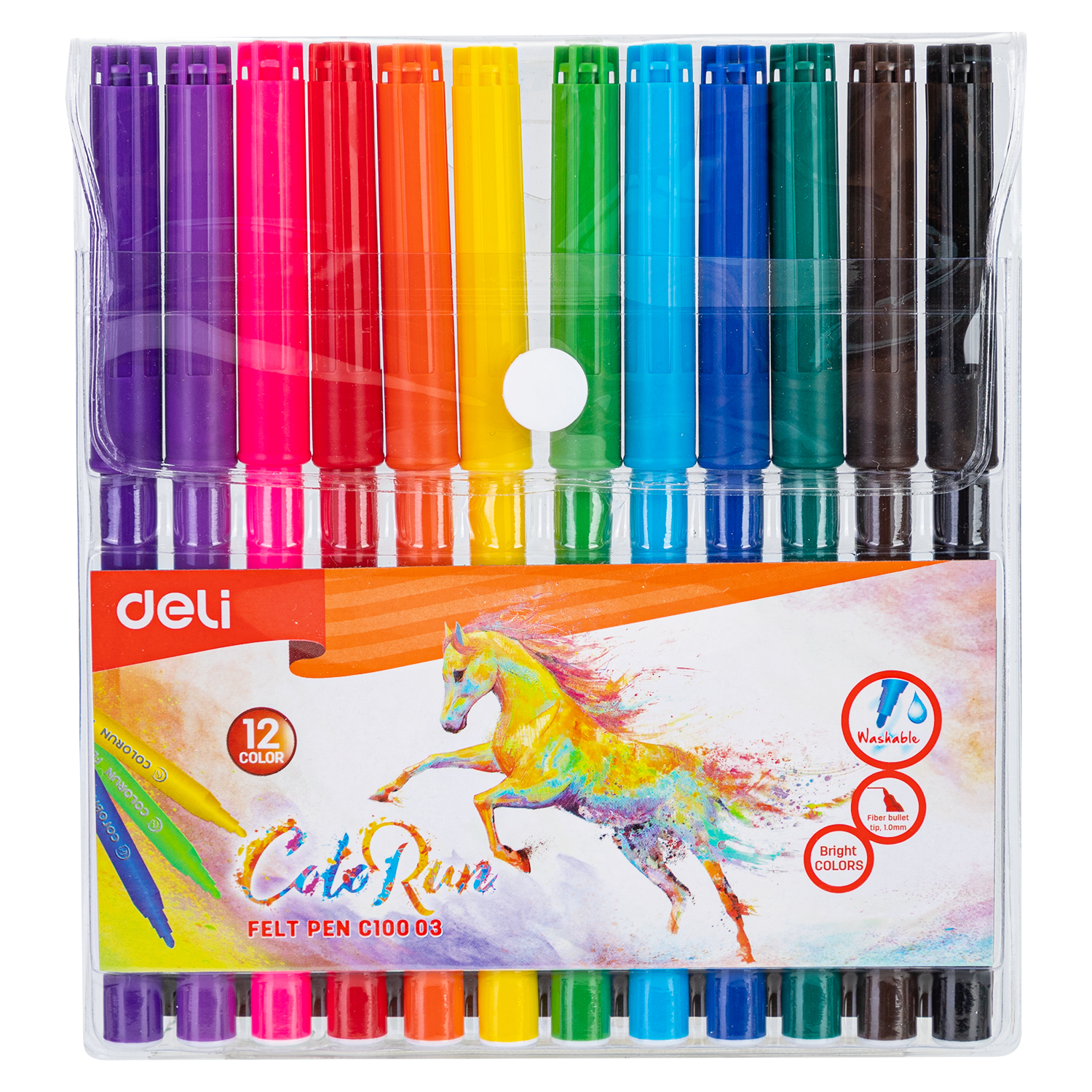 Marcadores Lavables Punta Fina, 12 pcs - Deli Color Run C10003