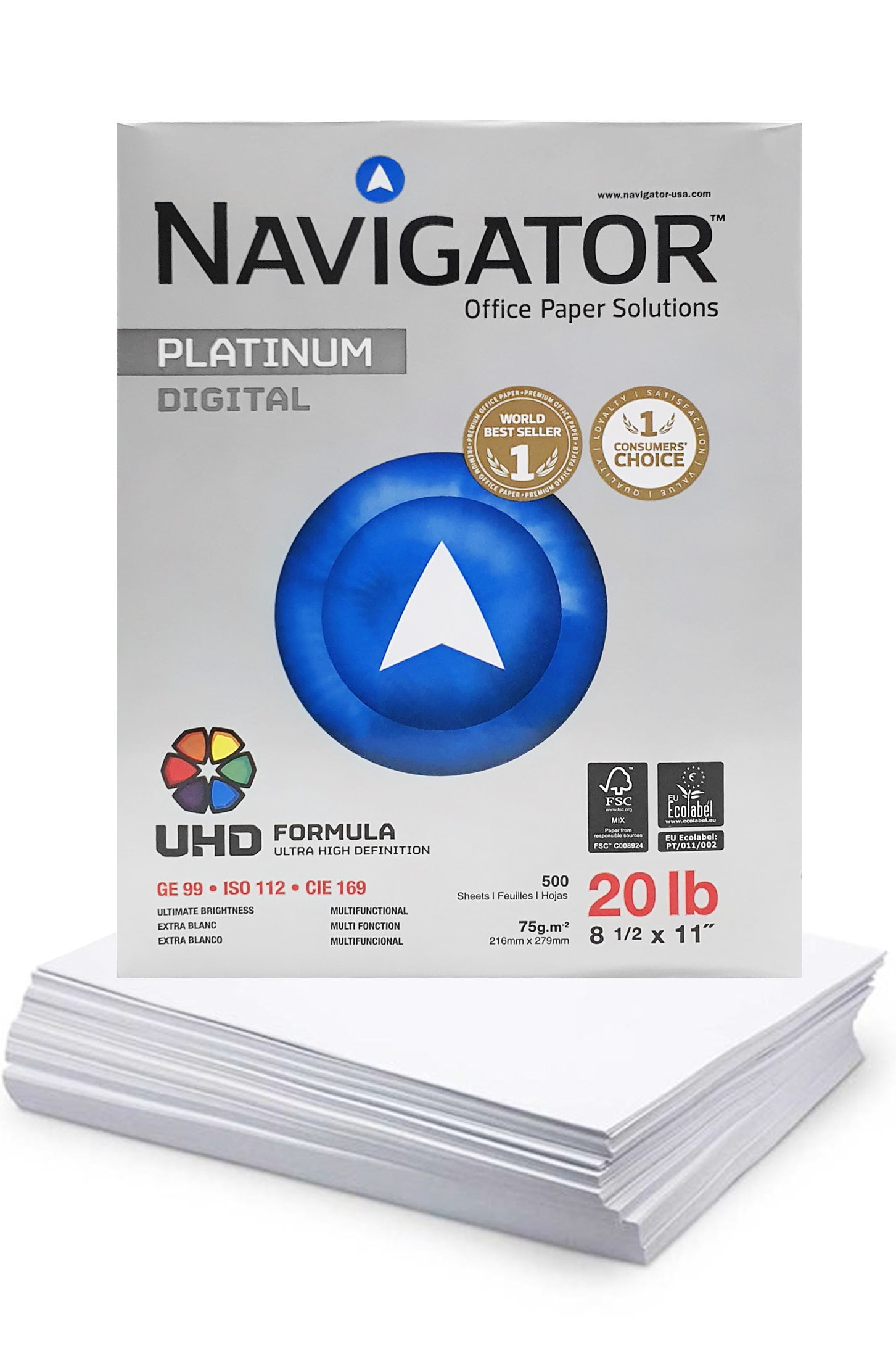 Resma de Papel 8.5" x 11", Navigator Platinum 75gm