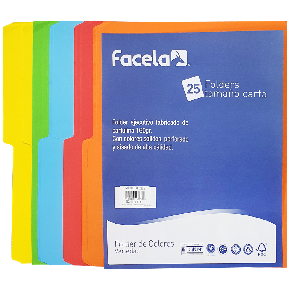Folders de Colores Surtidos 8.5" x 11",  25 pcs