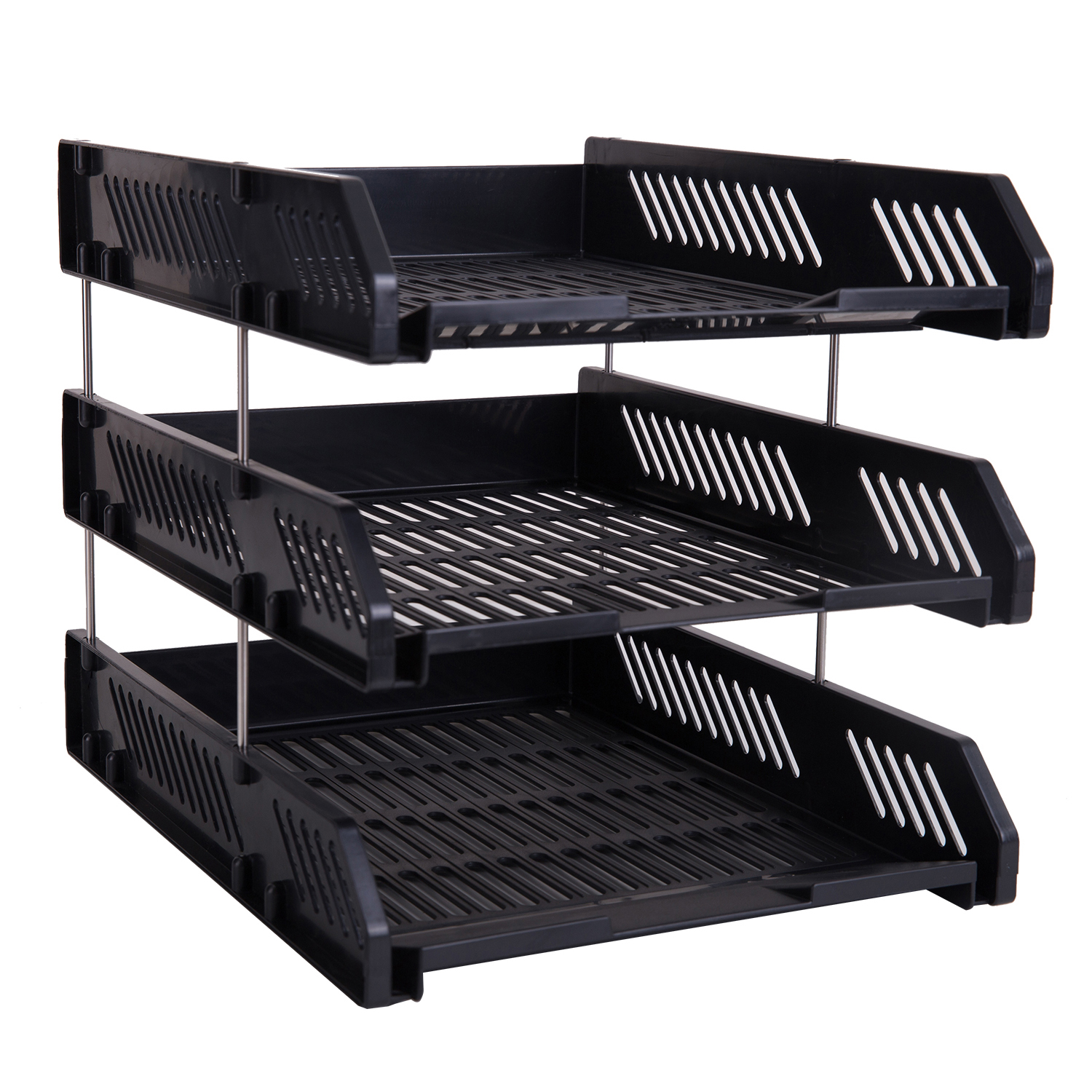Bandeja Plástica de 3 Niveles para Escritorio, Negro - Deli 9209